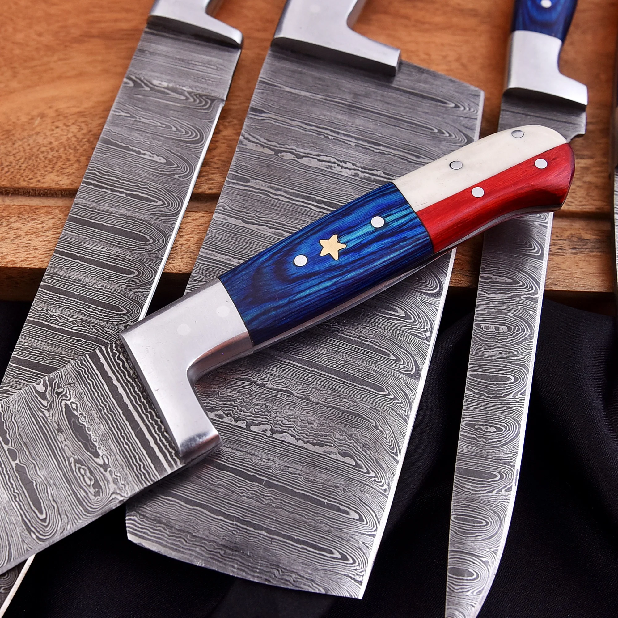 Handmade Damascus Chef Knife Set 5 Pieces Forged Kitchen Knife Set - Image 2