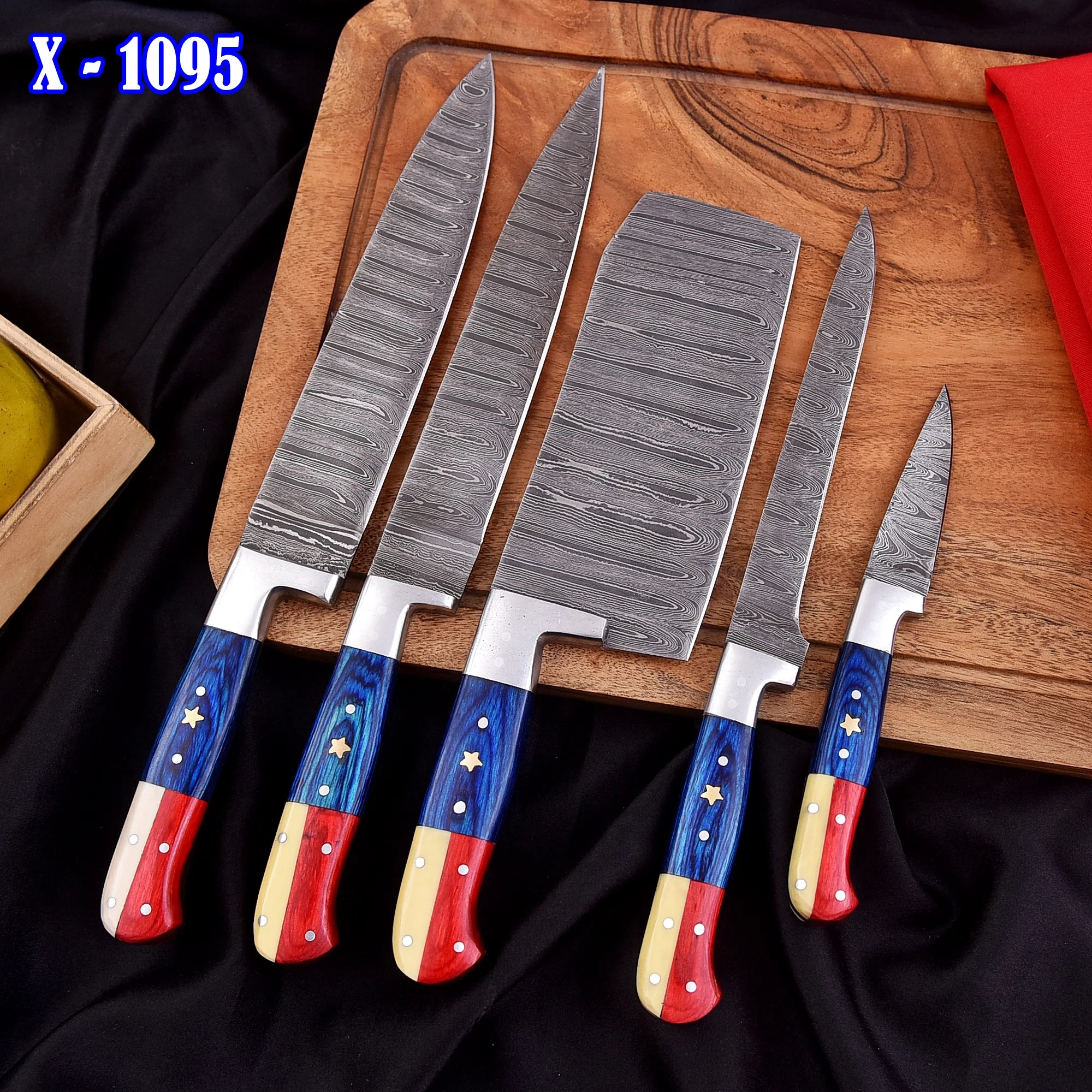 Handmade Damascus Chef Knife Set 5 Pieces Forged Kitchen Knife Set - Image 3