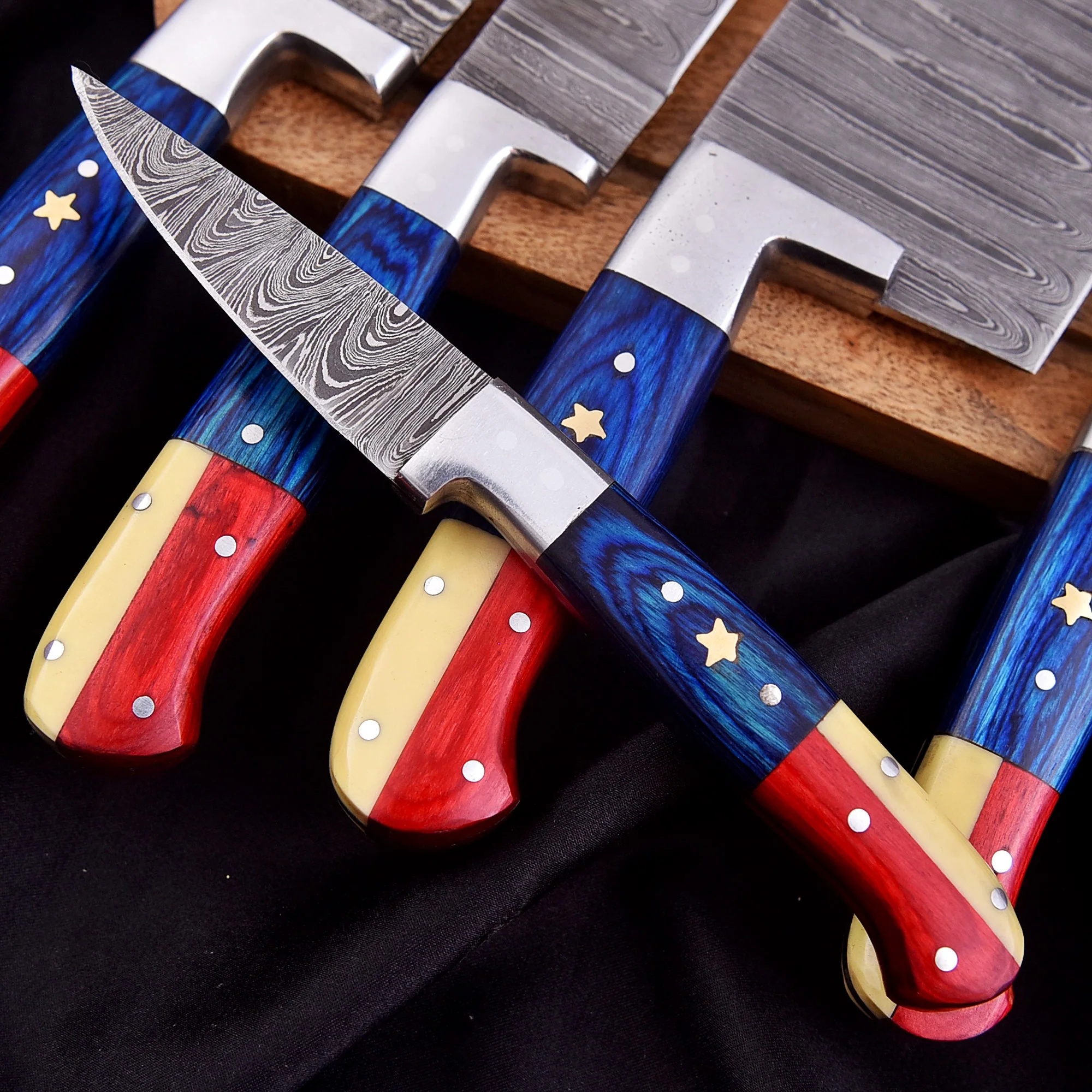 Handmade Damascus Chef Knife Set 5 Pieces Forged Kitchen Knife Set - Image 5