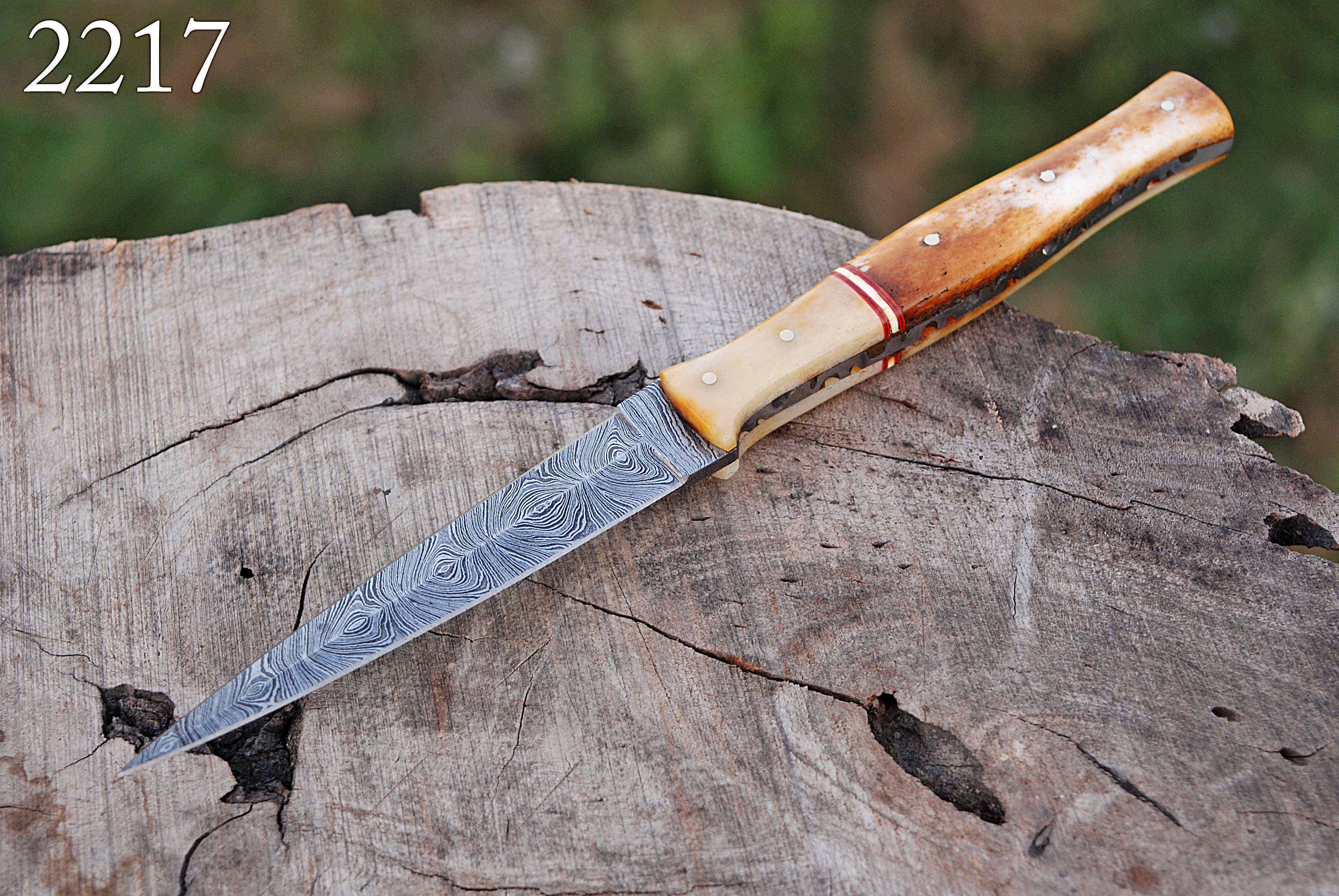 Handmade Damascus Double Edged Blade Knife - Original Camel Bone Handle -x119 - Image 3