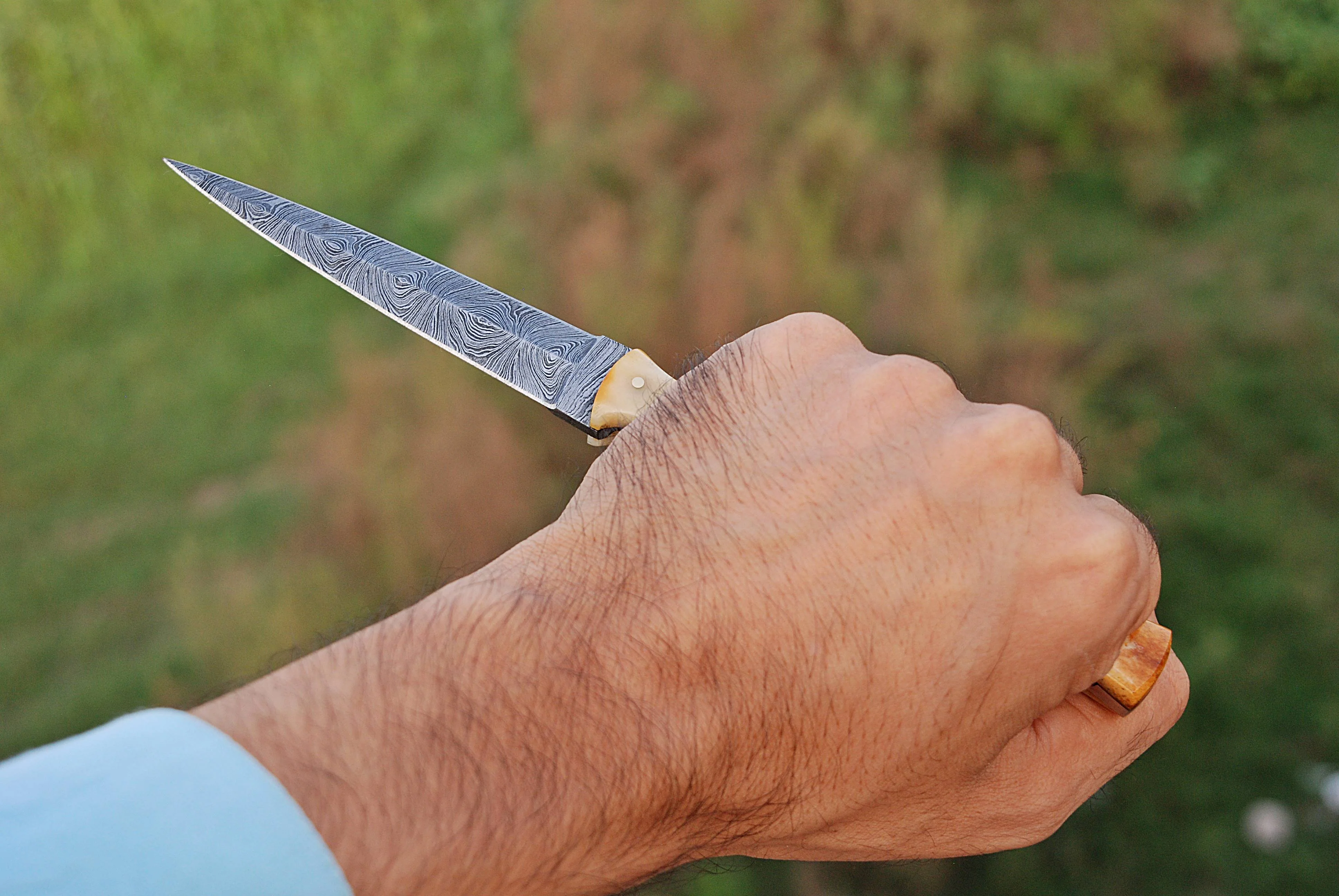 Handmade Damascus Double Edged Blade Knife - Original Camel Bone Handle -x119 - Image 6