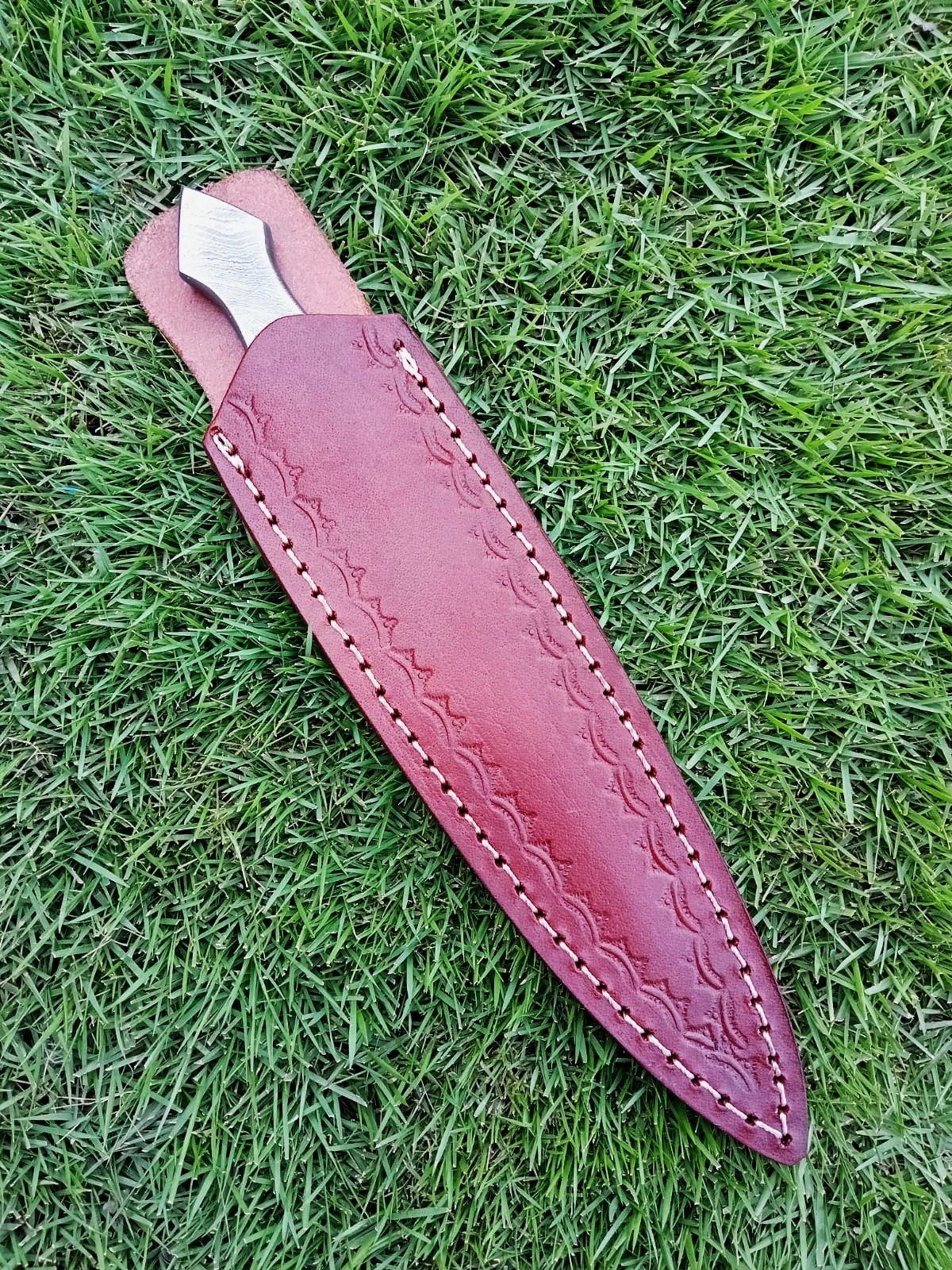 Handmade Damascus Double Edged Blade Knife - Original Camel Bone Handle -x119 - Image 7