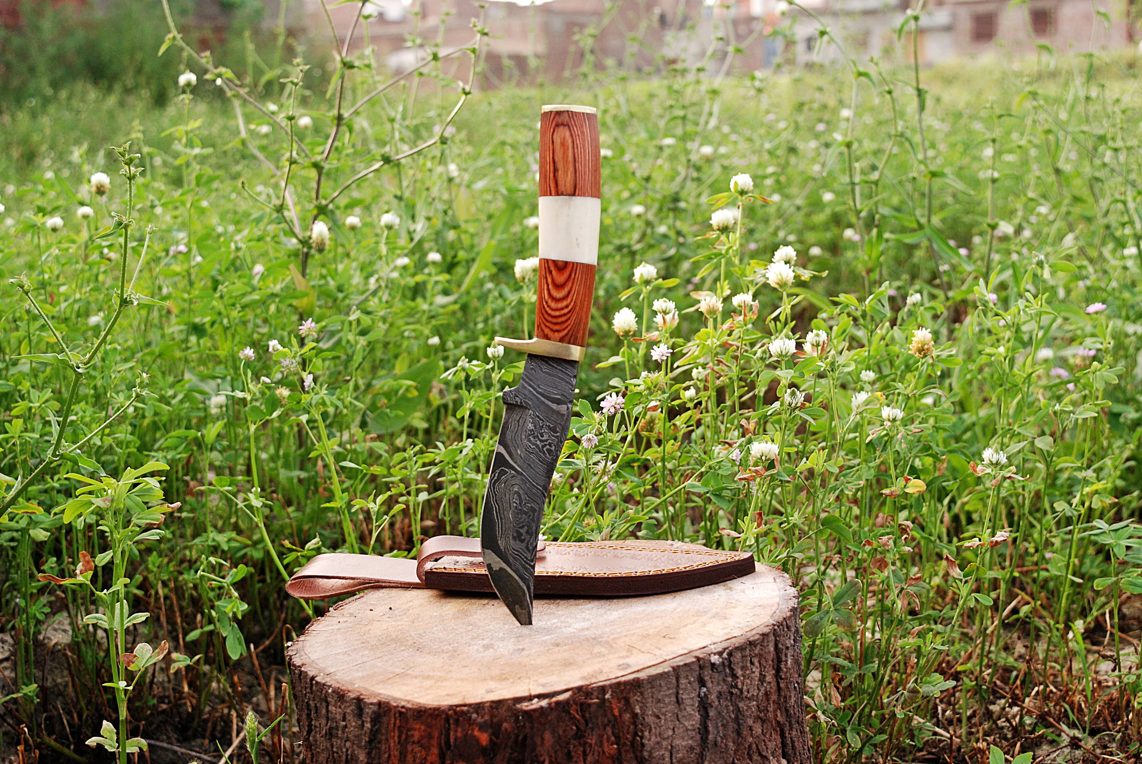 Handmade Damascus Fixed Blade Knife Wood & Bone Handle Brass Guard X-192 - Image 3
