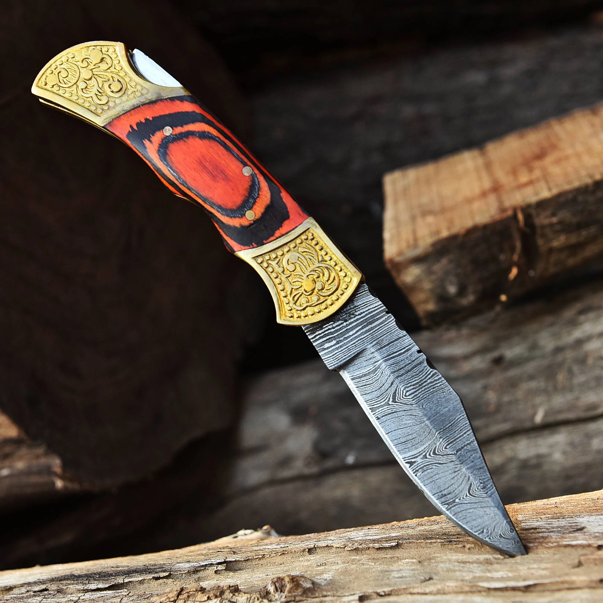 Handmade Damascus Folding Knife Outdoor Adventure Knife With Sheath - Image 3