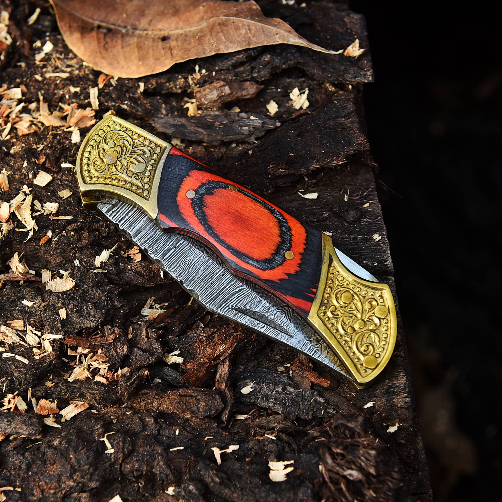 Handmade Damascus Folding Knife Outdoor Adventure Knife With Sheath - Image 5