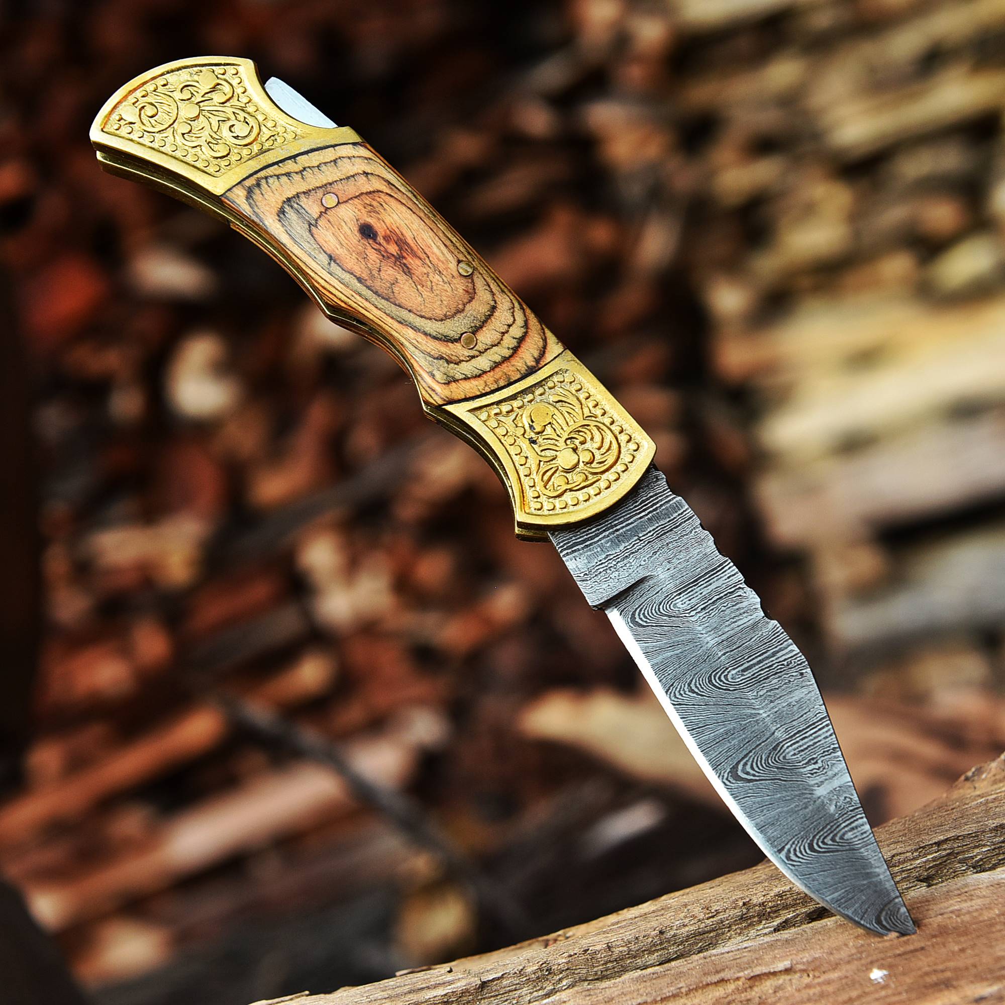 Handmade Damascus Folding Pocket Camping Hiking Bushcraft Knife - Image 2