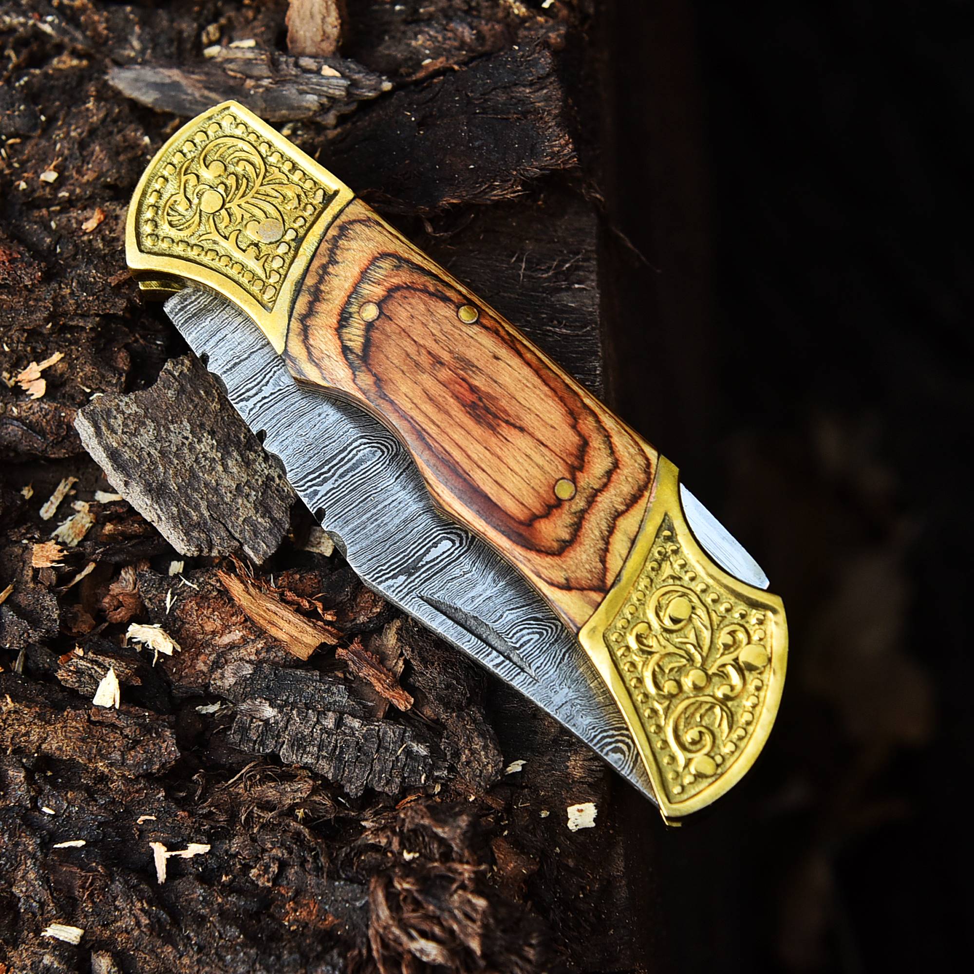 Handmade Damascus Folding Pocket Camping Hiking Bushcraft Knife - Image 5