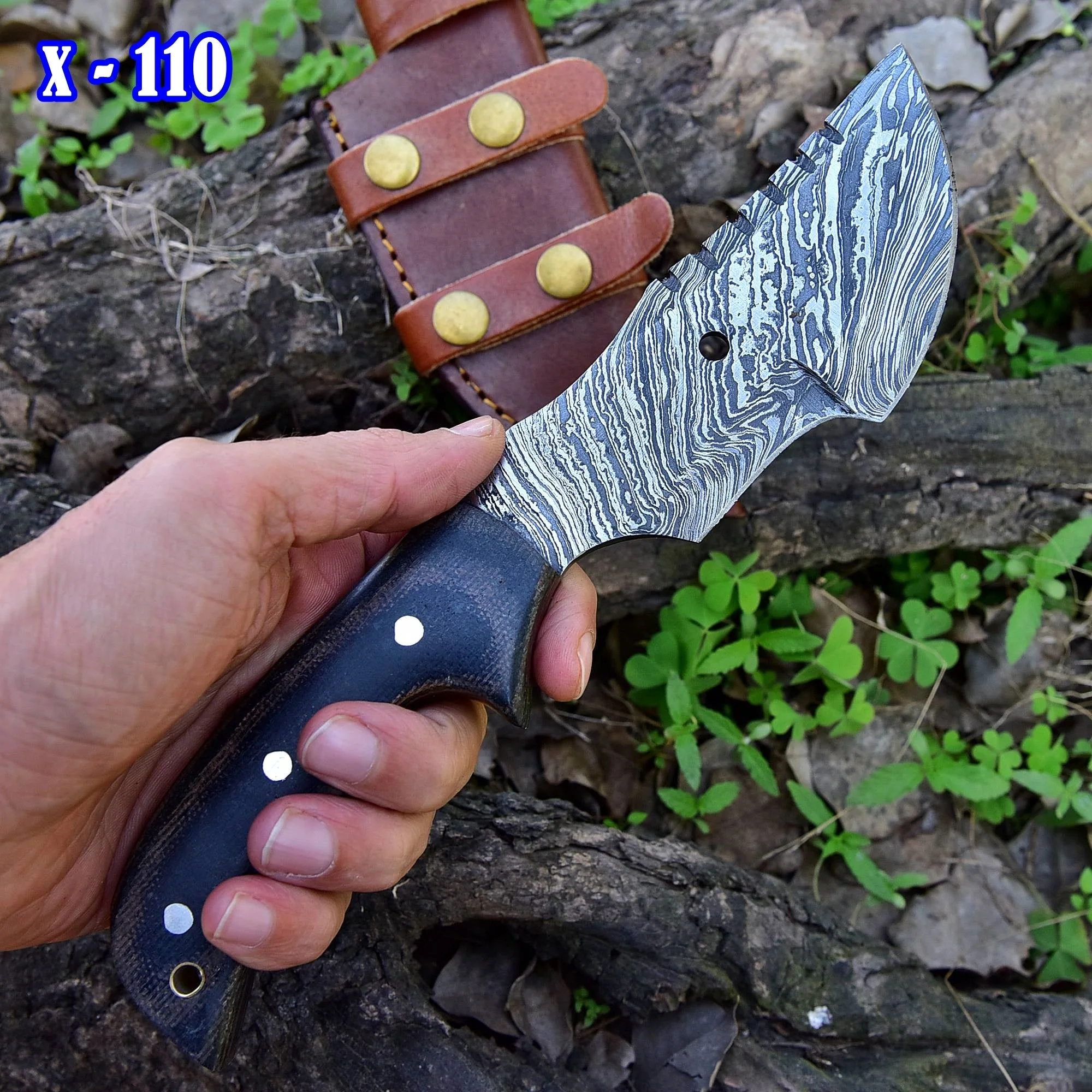 Handmade Damascus Hunting Knife - G10 Micarta Handle x-110 - Image 3