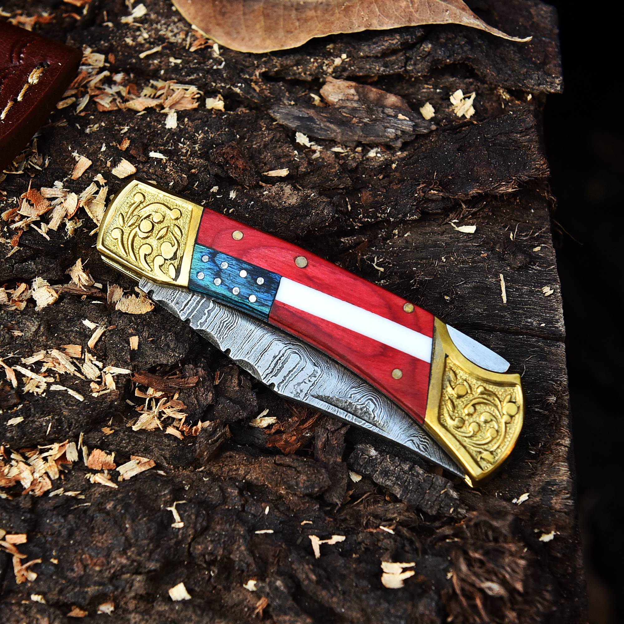Handmade Damascus Lock Black Folding Blade Pocket knife-Flag Handle- - Image 5