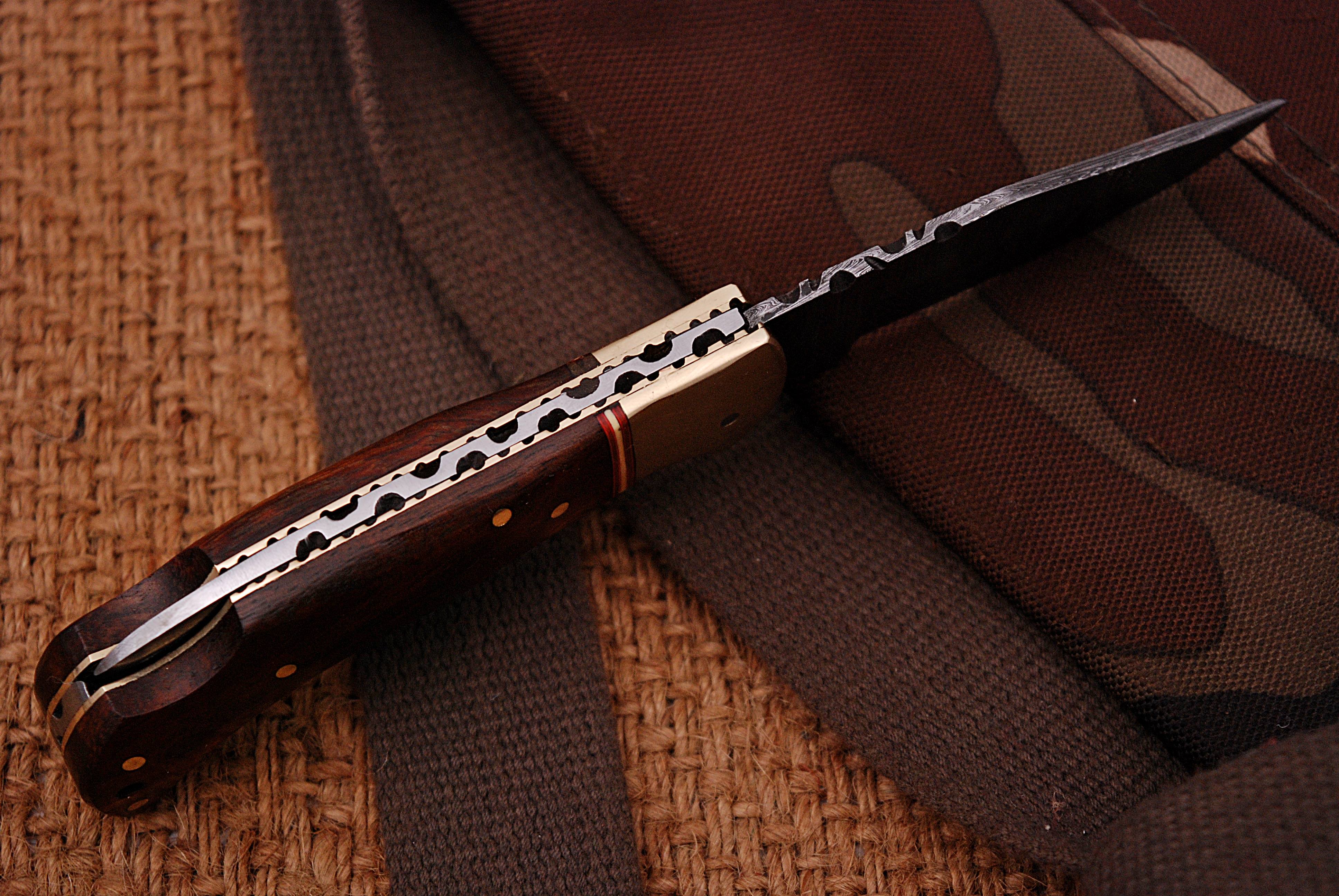 Handmade Damascus Pocket Knife - 6.5'' Back Lock Folding Knife Wood Handle - Camping Knife x-420 - Image 4