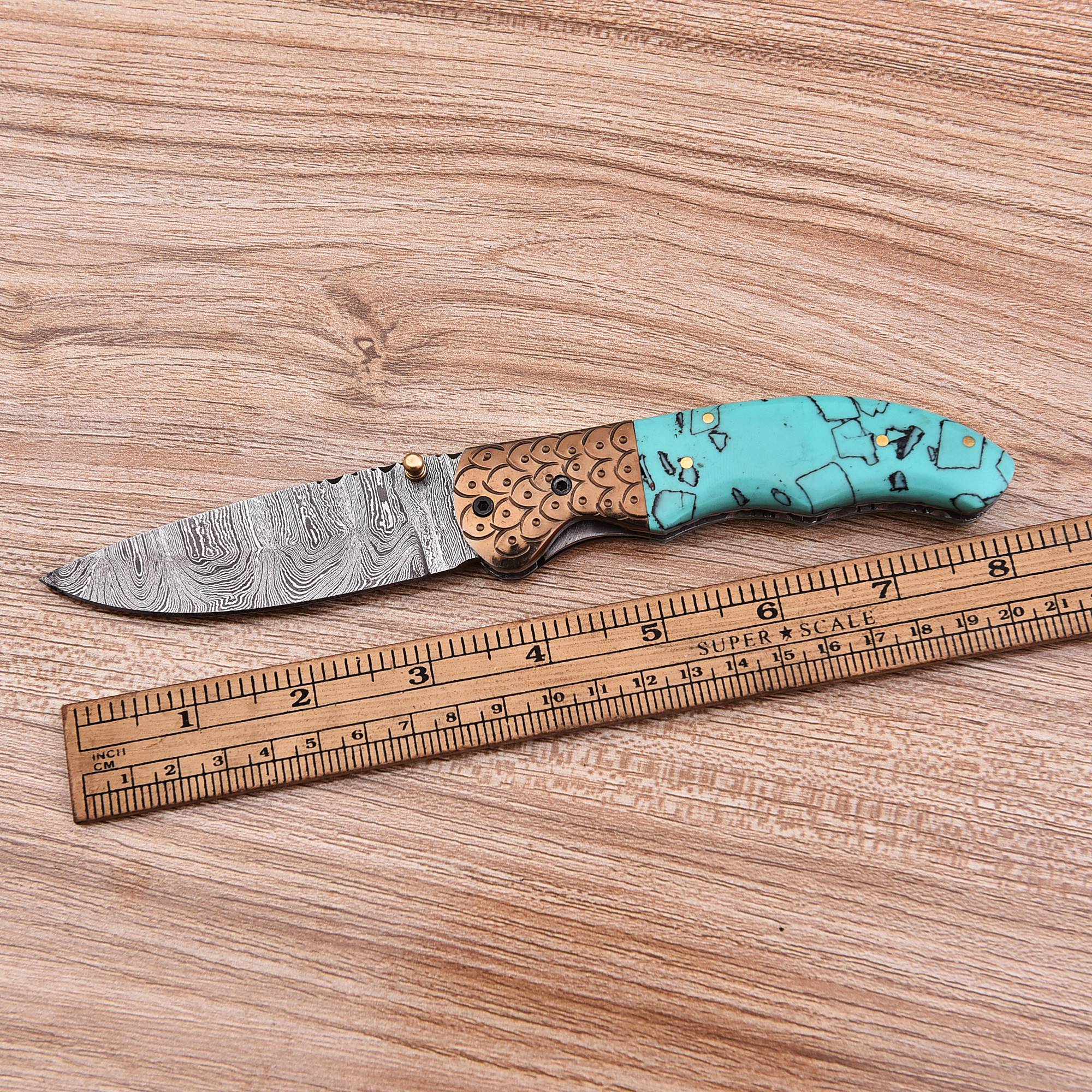 Handmade Damascus Pocket Knife Folding Pocket Knife Resin Handle - Image 6
