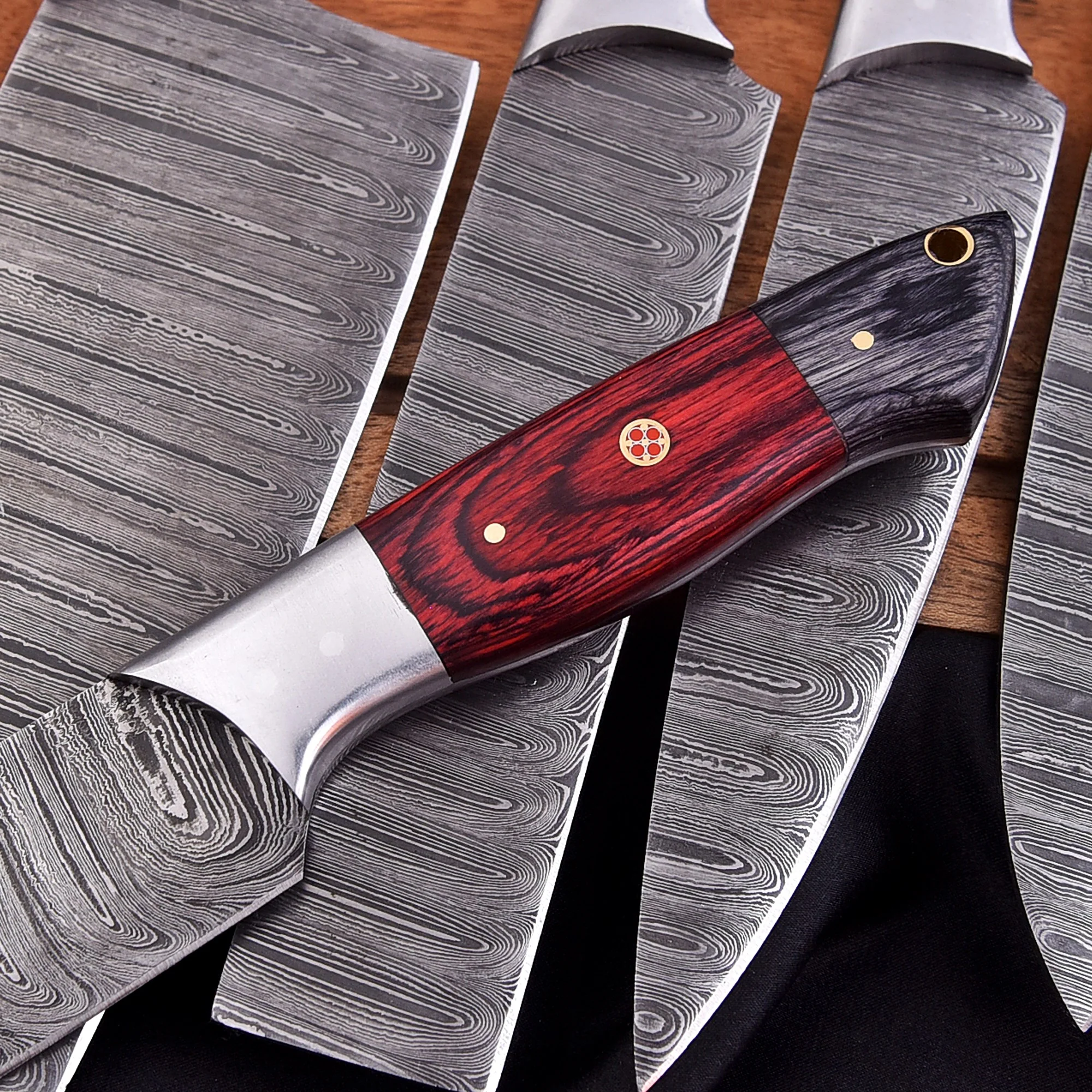 Handmade Damascus Steel 8 Pieces Chef Knife Kitchen Knife Set Wood Handle - Image 2