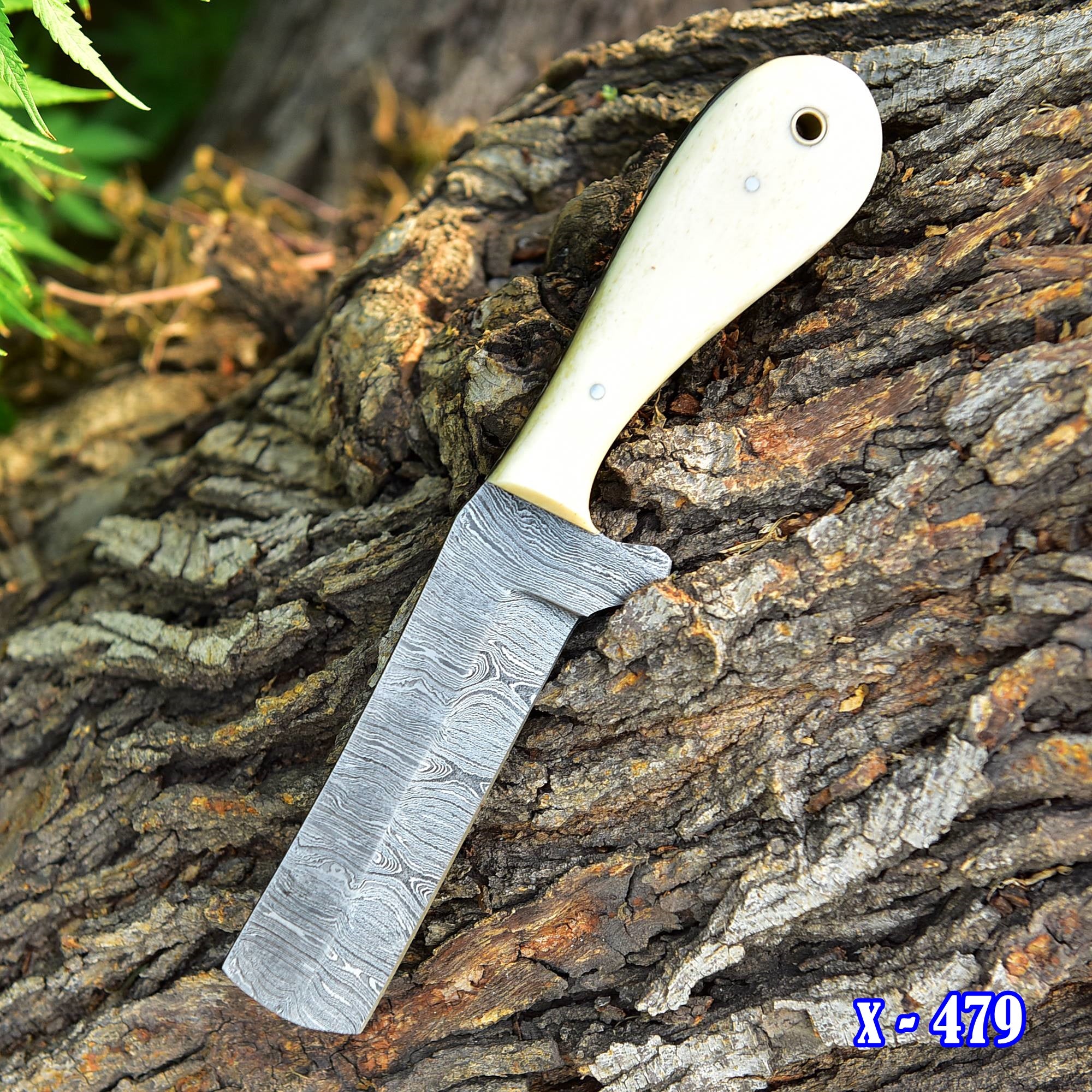 Handmade Damascus Steel Blade Hunting Camping Skinner Knife Camel Bone Handle - Image 2