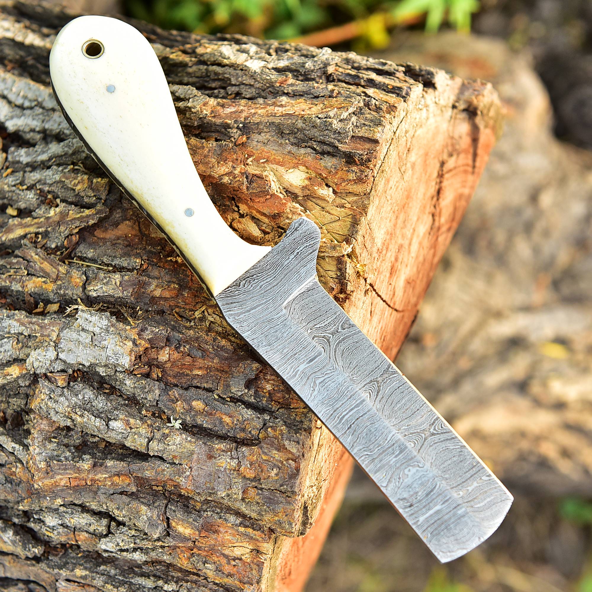 Handmade Damascus Steel Blade Hunting Camping Skinner Knife Camel Bone Handle - Image 5