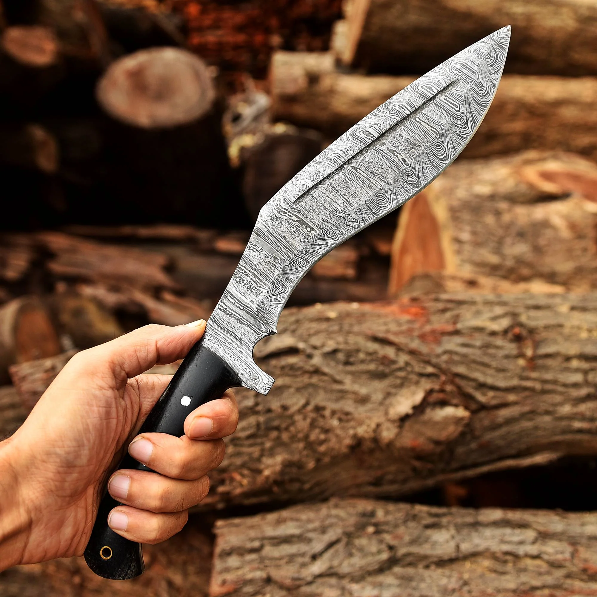 Handmade Damascus Steel Blade Outdoor Adventure Hunting Kukri Knife - Image 3
