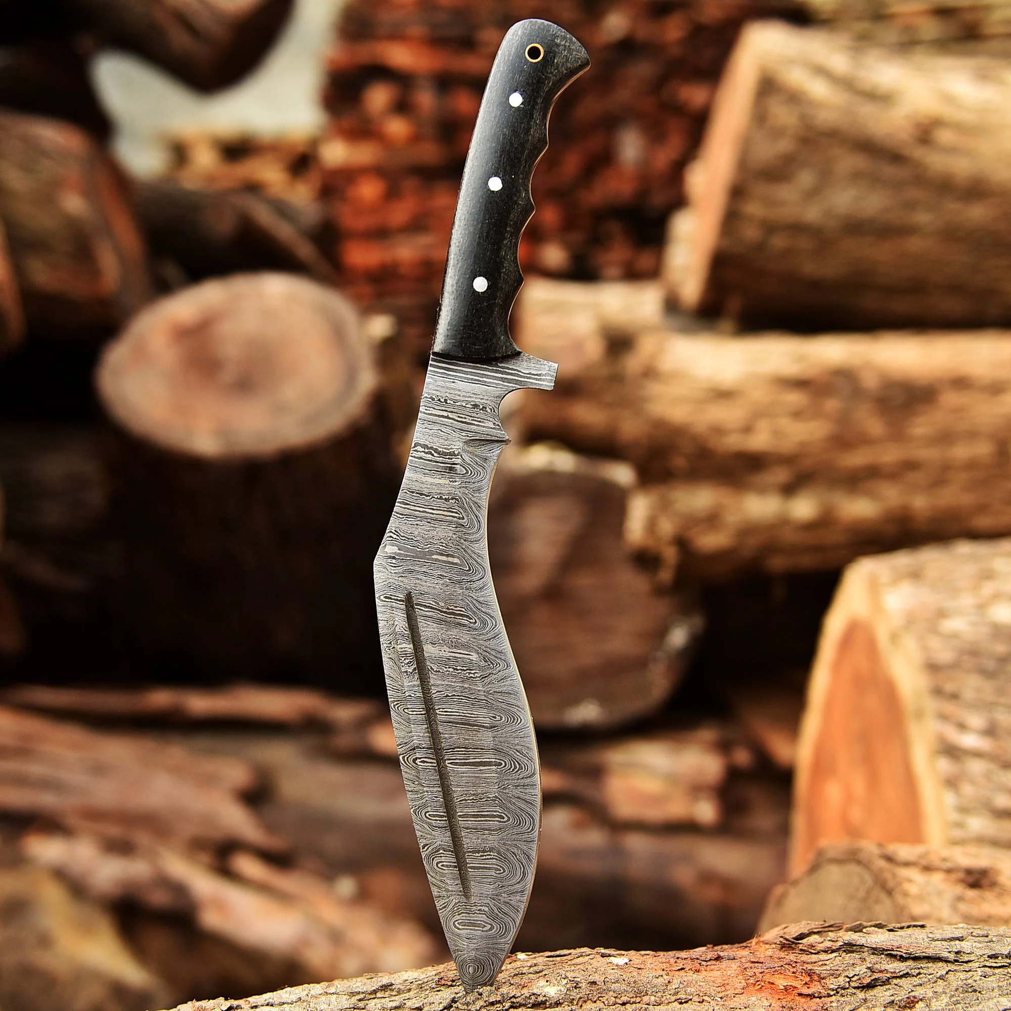Handmade Damascus Steel Blade Outdoor Adventure Hunting Kukri Knife - Image 4