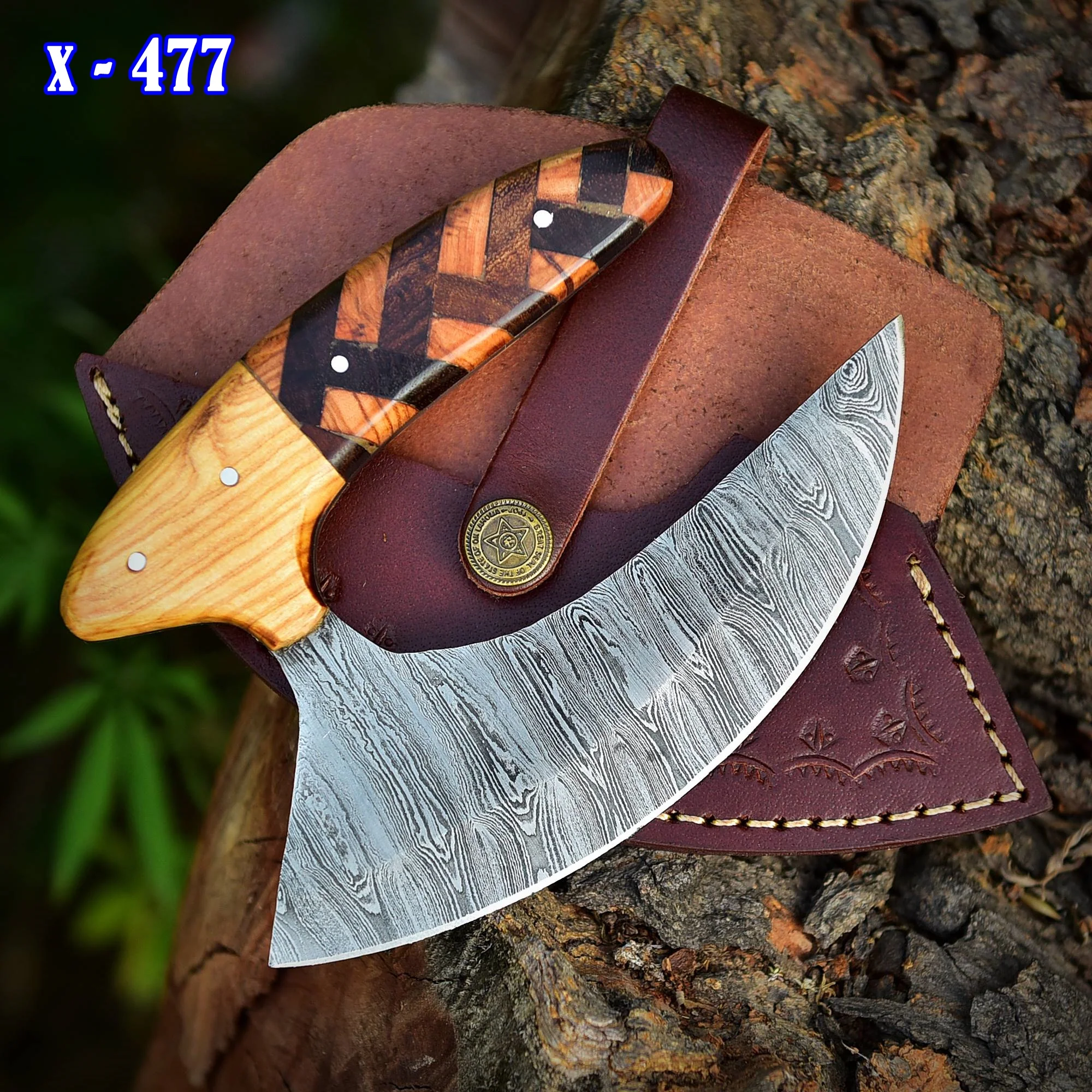Handmade Damascus Steel Blade Pizza Cutter Knife Kitchen Knife With Sheath - Image 2