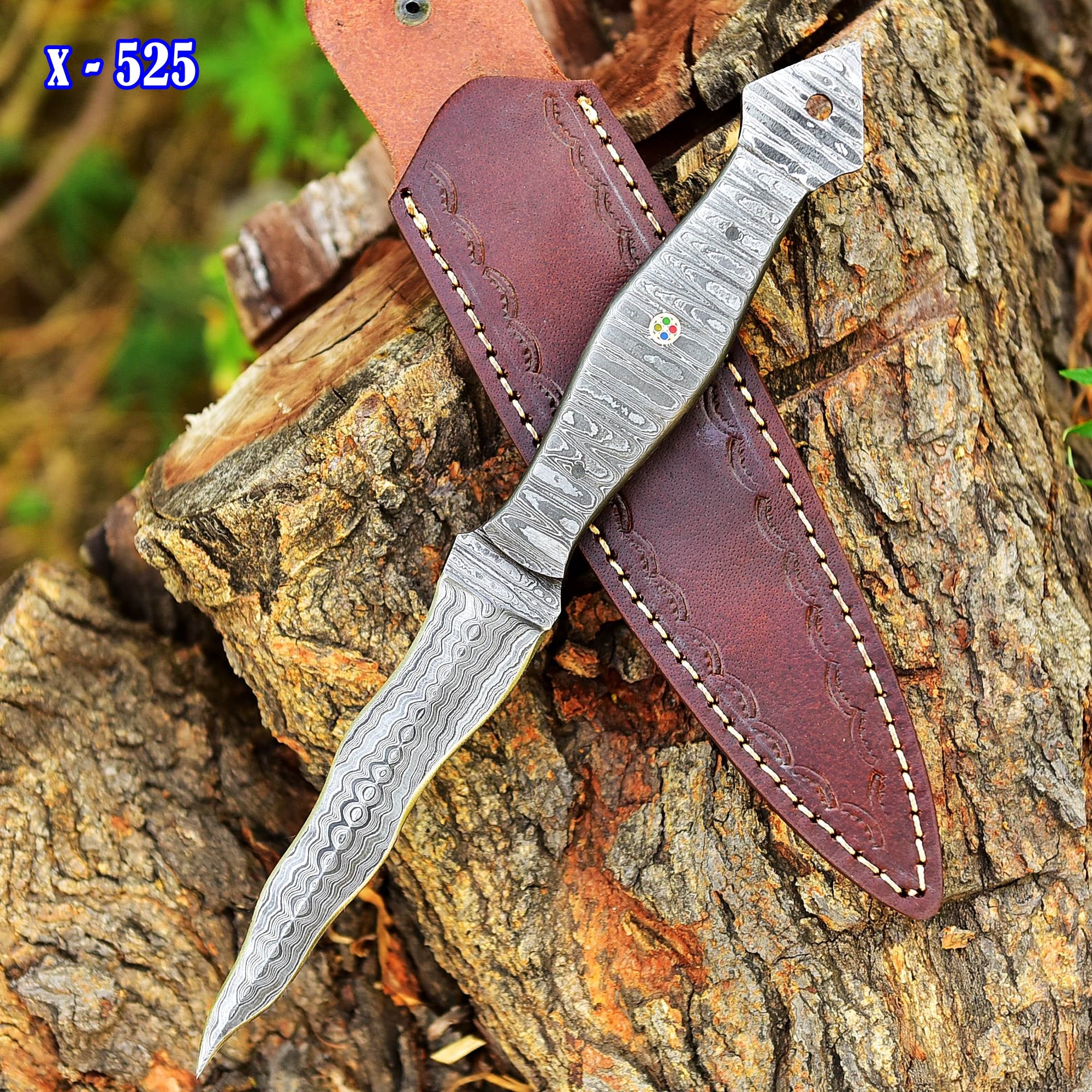 Handmade Damascus Steel Blank Blade Double Edge Dagger Knife With Sheath - Image 2