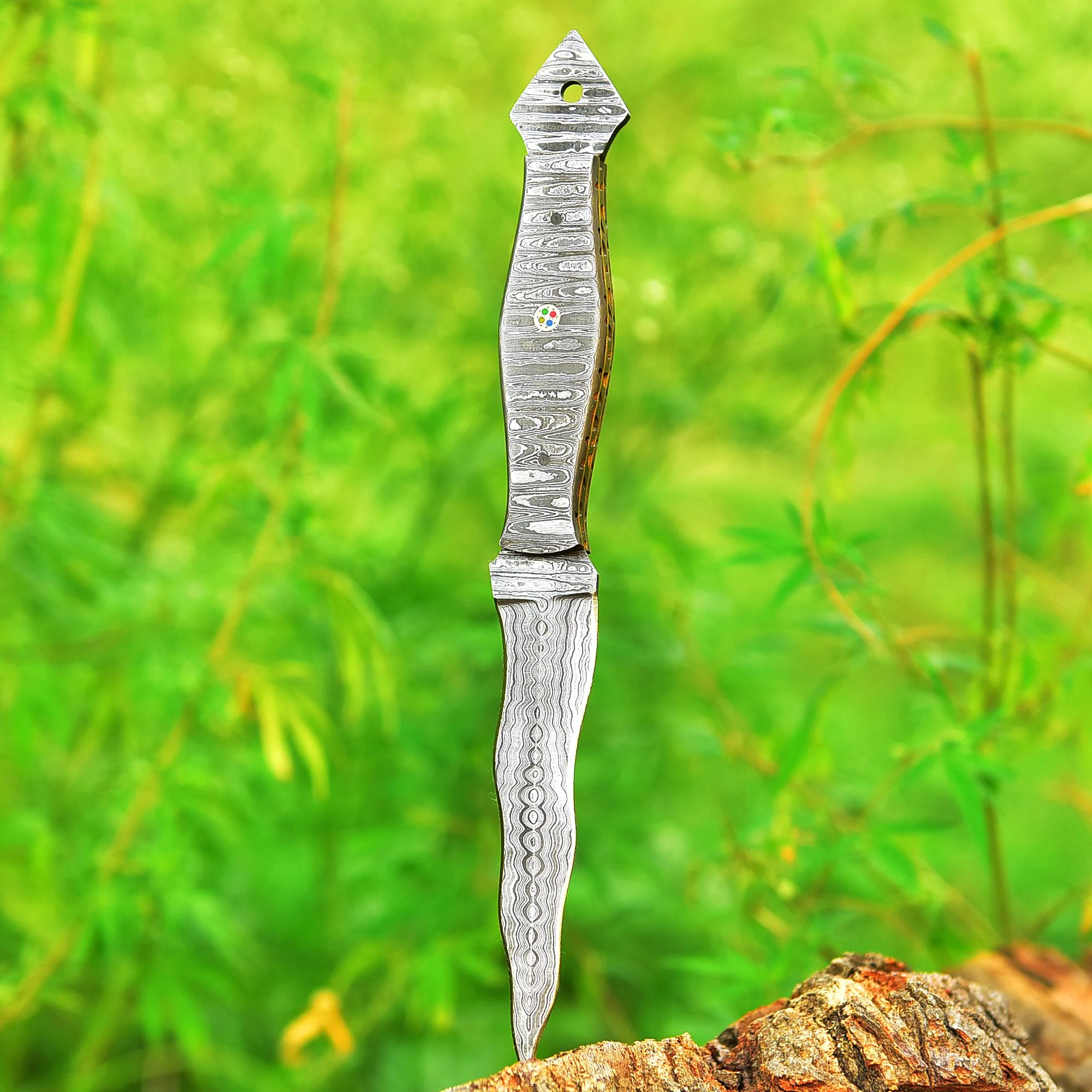 Handmade Damascus Steel Blank Blade Double Edge Dagger Knife With Sheath - Image 4