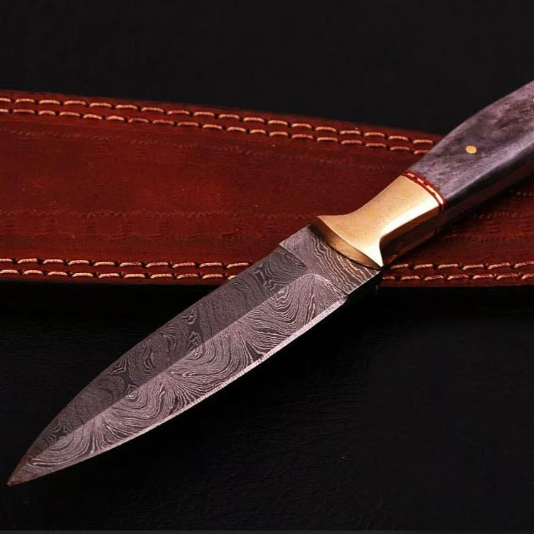 Handmade Damascus Steel Boot Knife - Dagger Bone Handle with Sheath