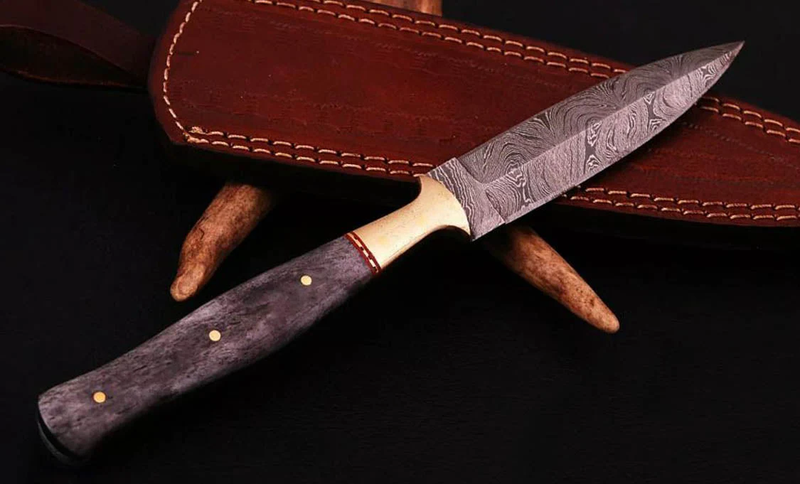 Handmade Damascus Steel Boot Knife - Dagger Bone Handle with Sheath - Image 3