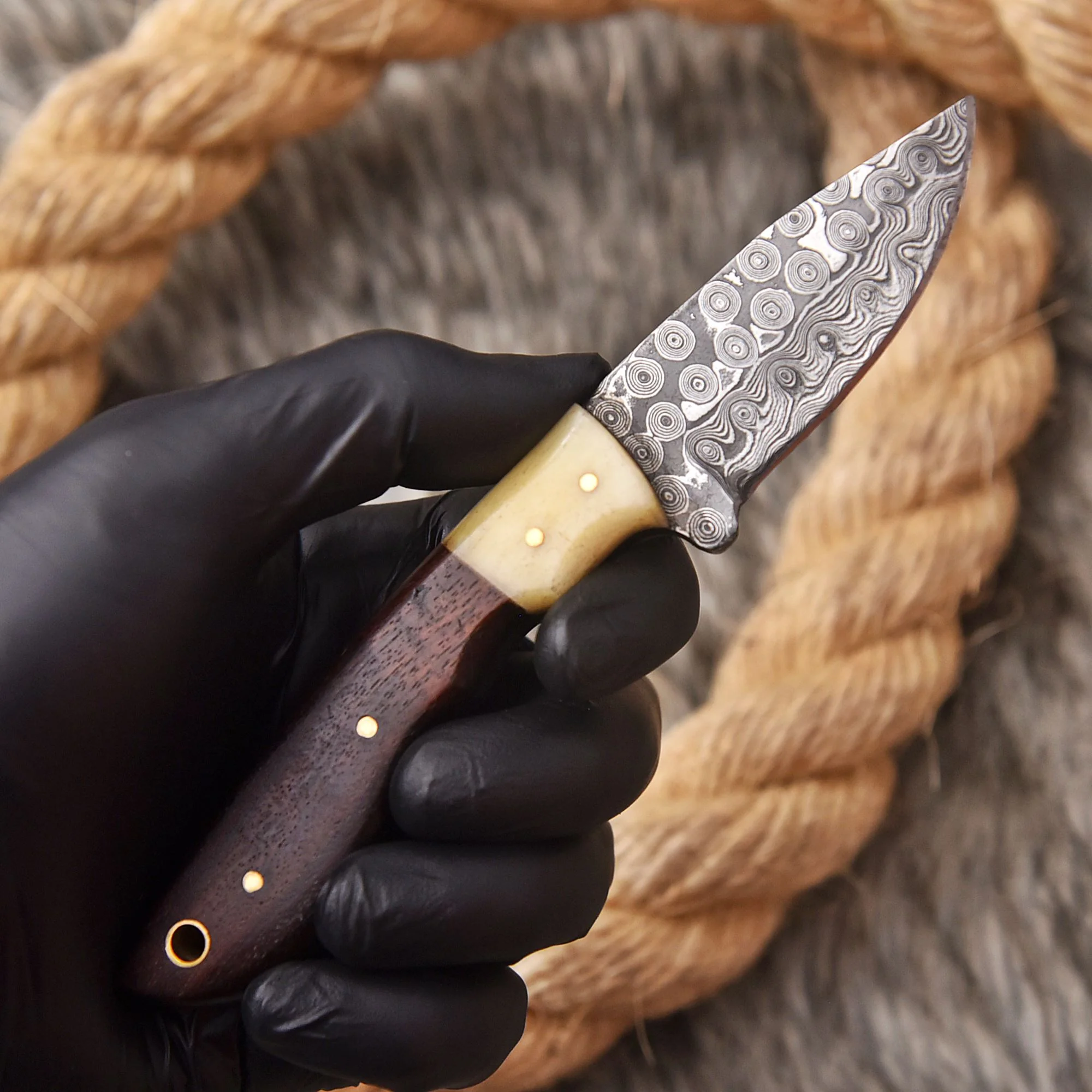 Handmade Damascus Steel Camel Bone wood Handle Full Tang Hunting Knife - Image 3