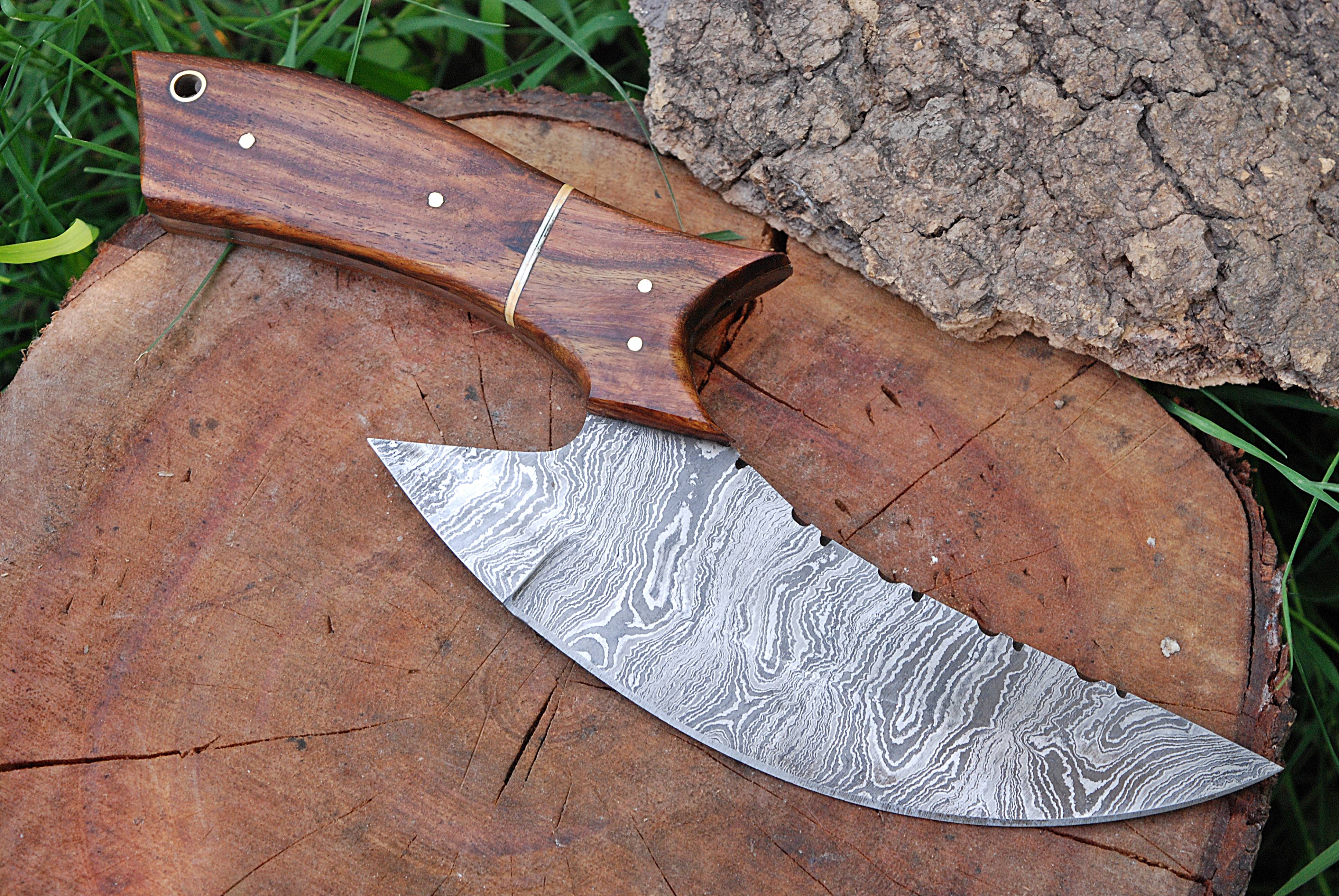 Handmade Damascus Steel Chef Ulu Knife Pizza Cutter Alaskan Knives with Sheath x-146 - Image 3