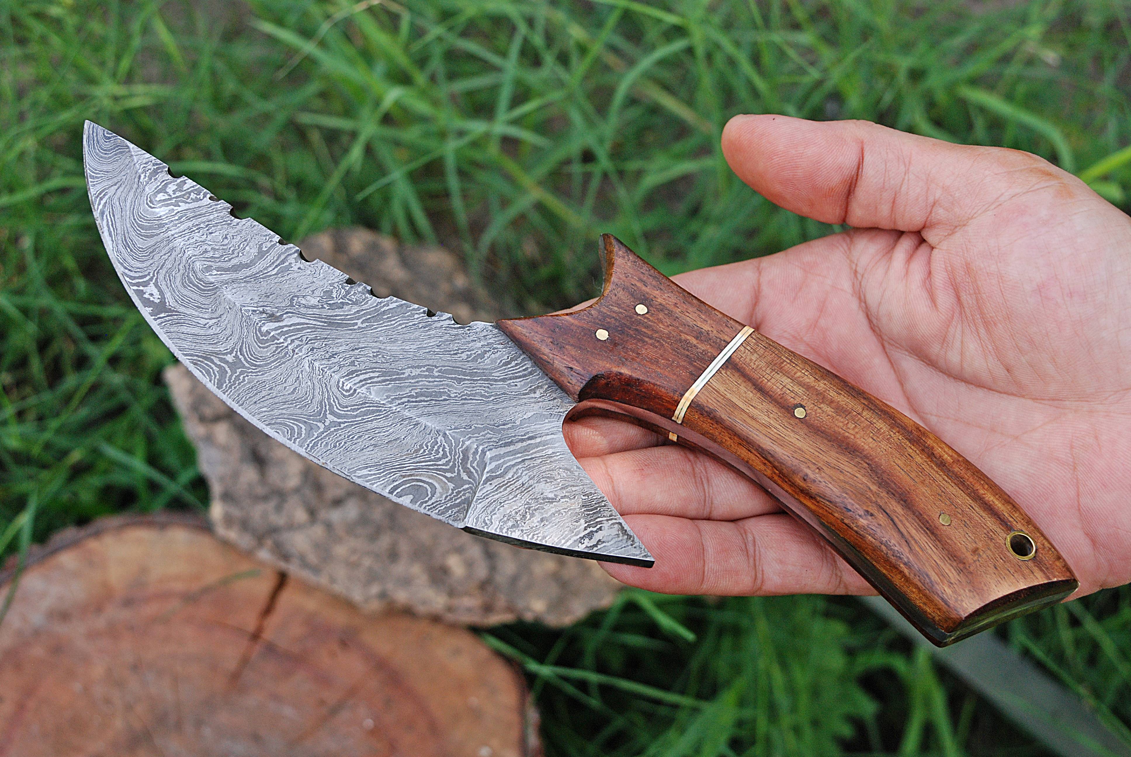 Handmade Damascus Steel Chef Ulu Knife Pizza Cutter Alaskan Knives with Sheath x-146 - Image 5