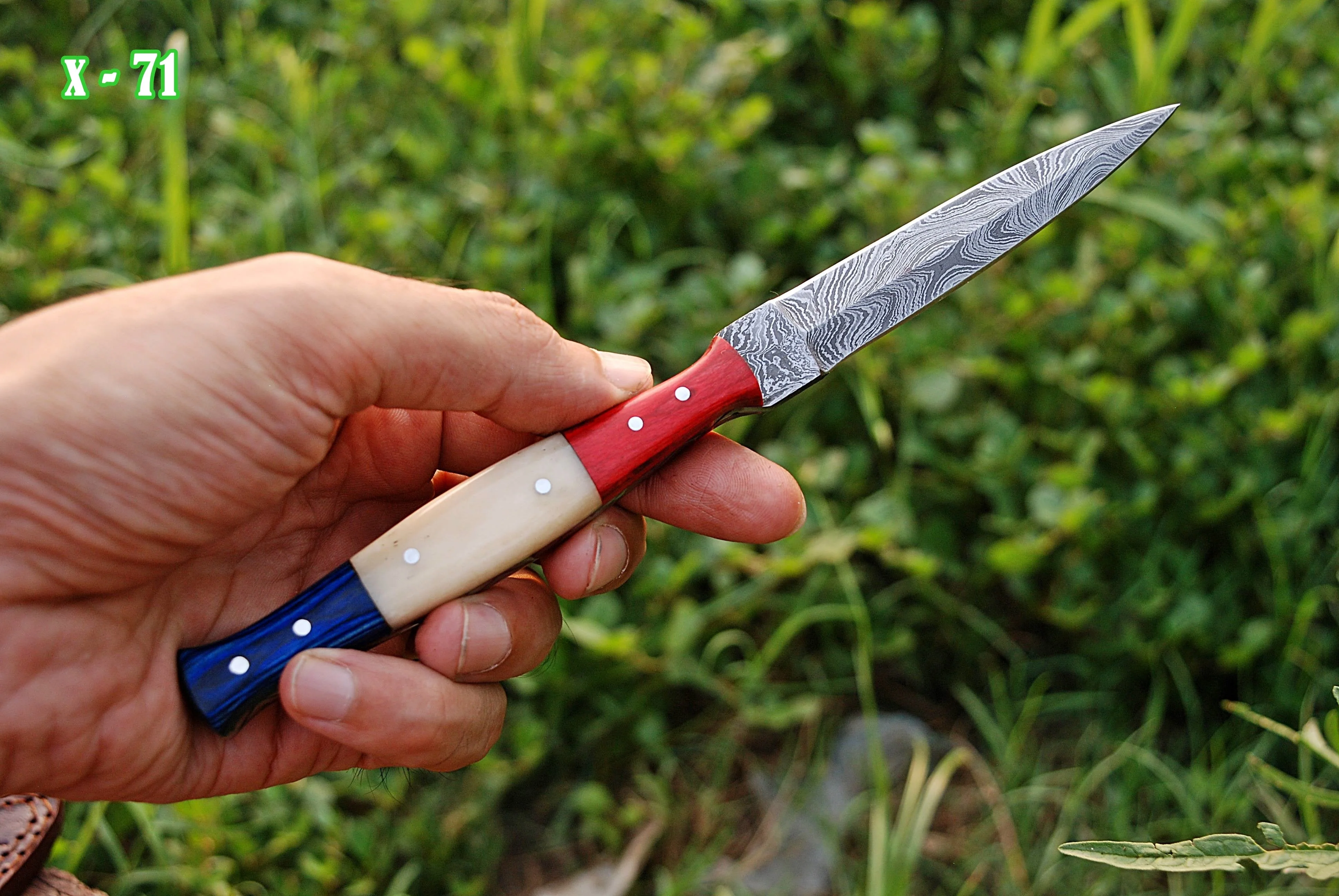 Handmade Damascus Steel Combat Knife Ideal Boot Knife Camel Bone & Wood Handle - Image 5
