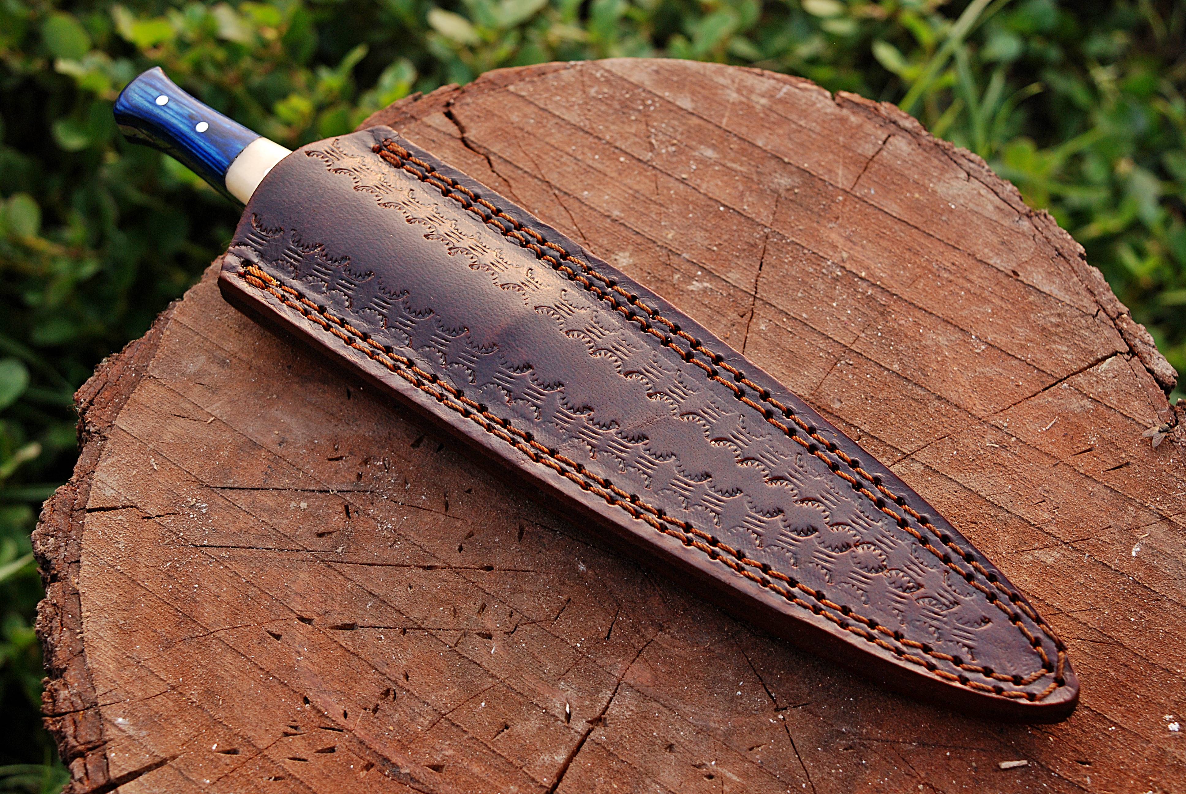 Handmade Damascus Steel Combat Knife Ideal Boot Knife Camel Bone & Wood Handle - Image 6