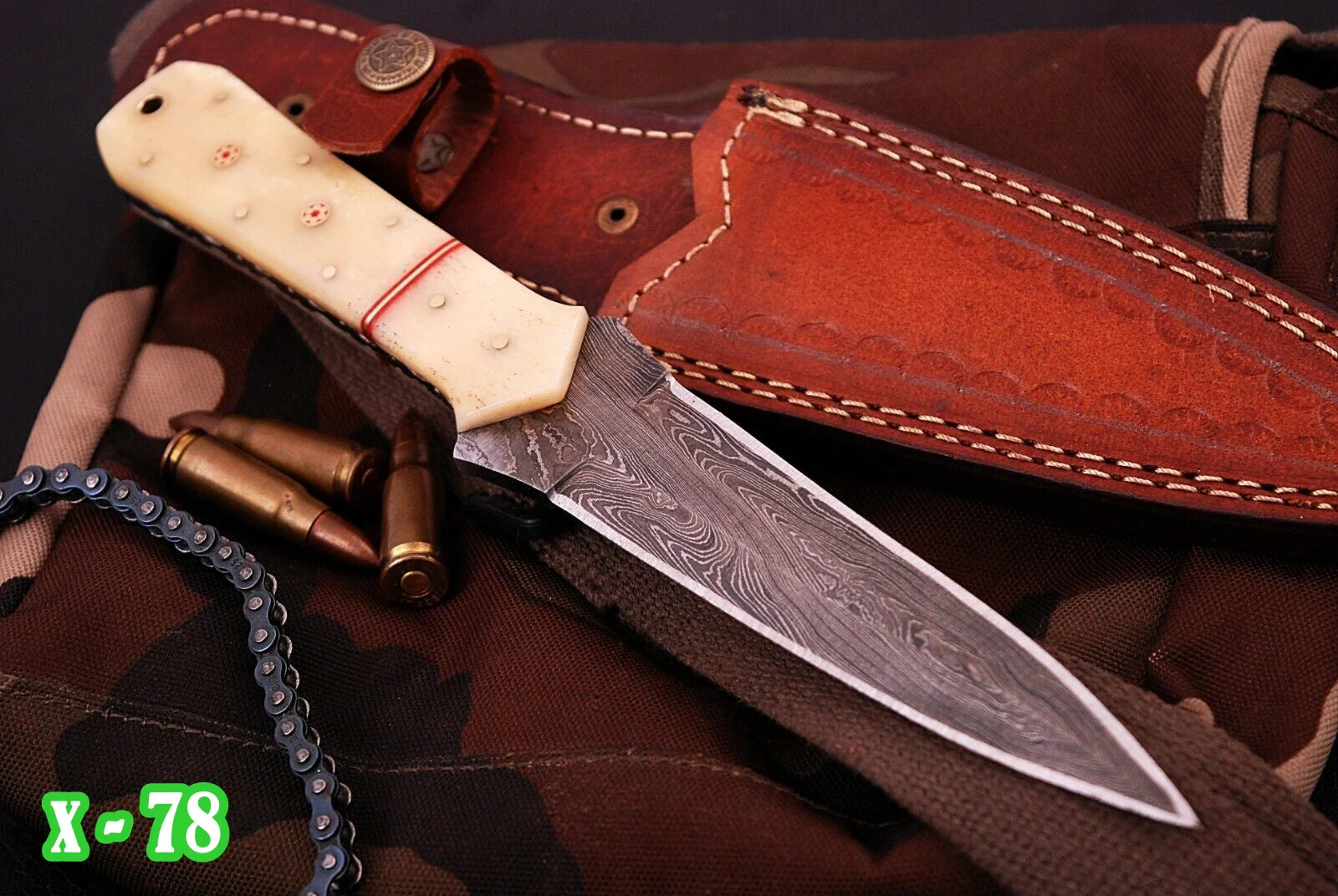 Handmade Damascus Steel Dagger Knife Camel Bone Handle Full Tang - Image 3