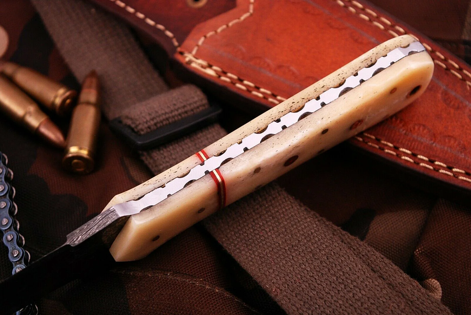 Handmade Damascus Steel Dagger Knife Camel Bone Handle Full Tang - Image 4