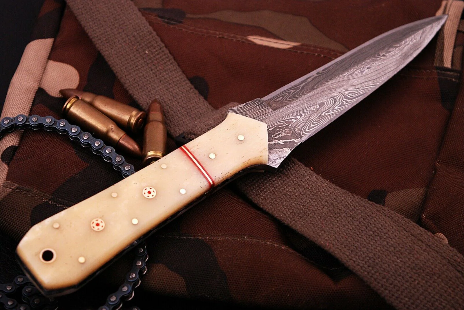 Handmade Damascus Steel Dagger Knife Camel Bone Handle Full Tang - Image 5