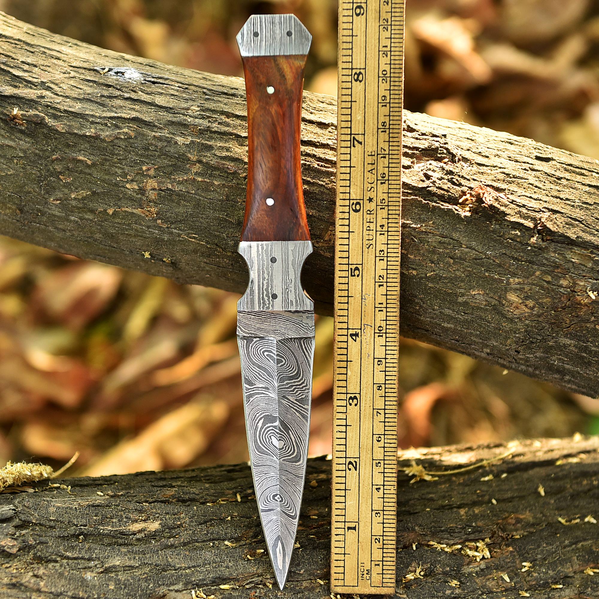 Handmade Damascus Steel Dagger Knife Wood Double Damascus Bolster Handle - Image 4