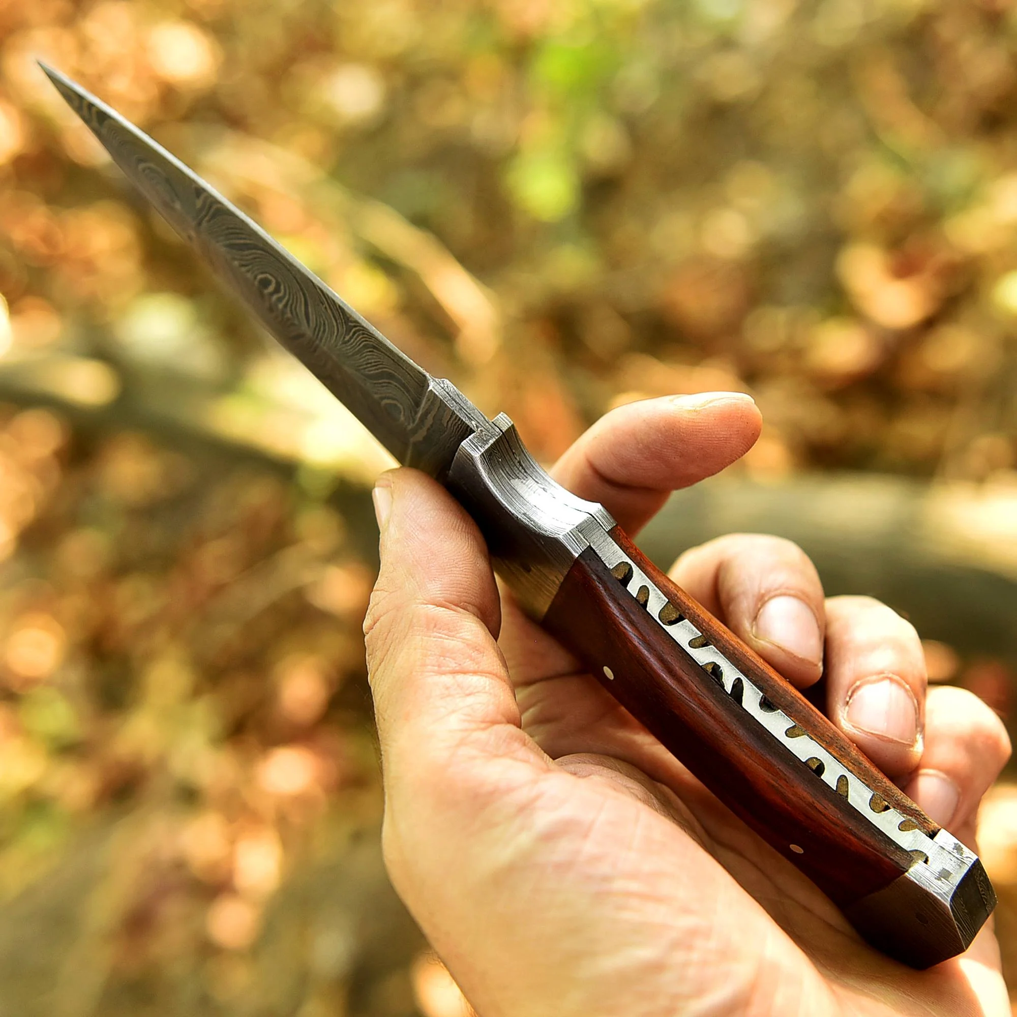Handmade Damascus Steel Dagger Knife Wood Double Damascus Bolster Handle - Image 5