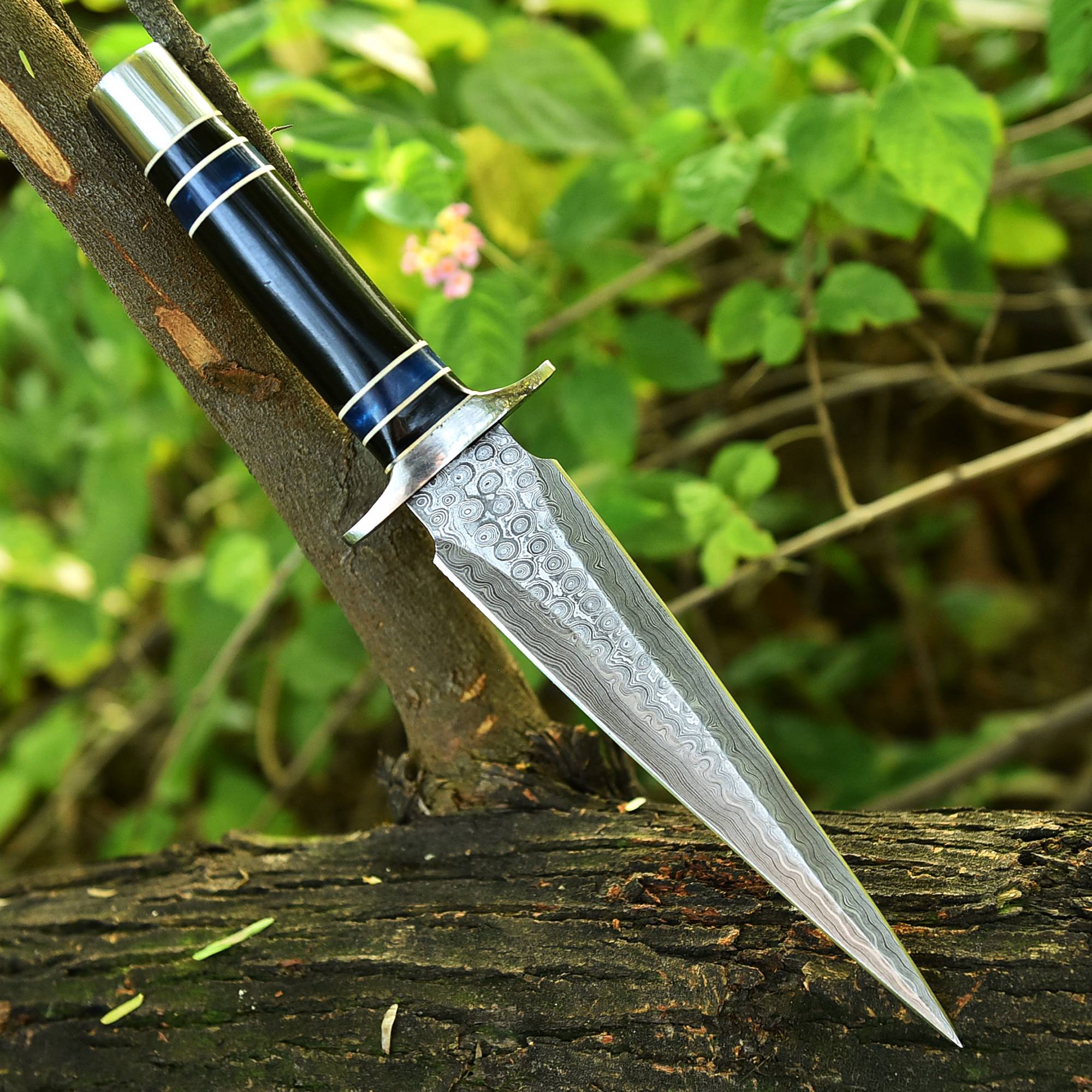 Handmade Damascus Steel Double Edge Blade Dagger Knife Resin Handle - Image 2