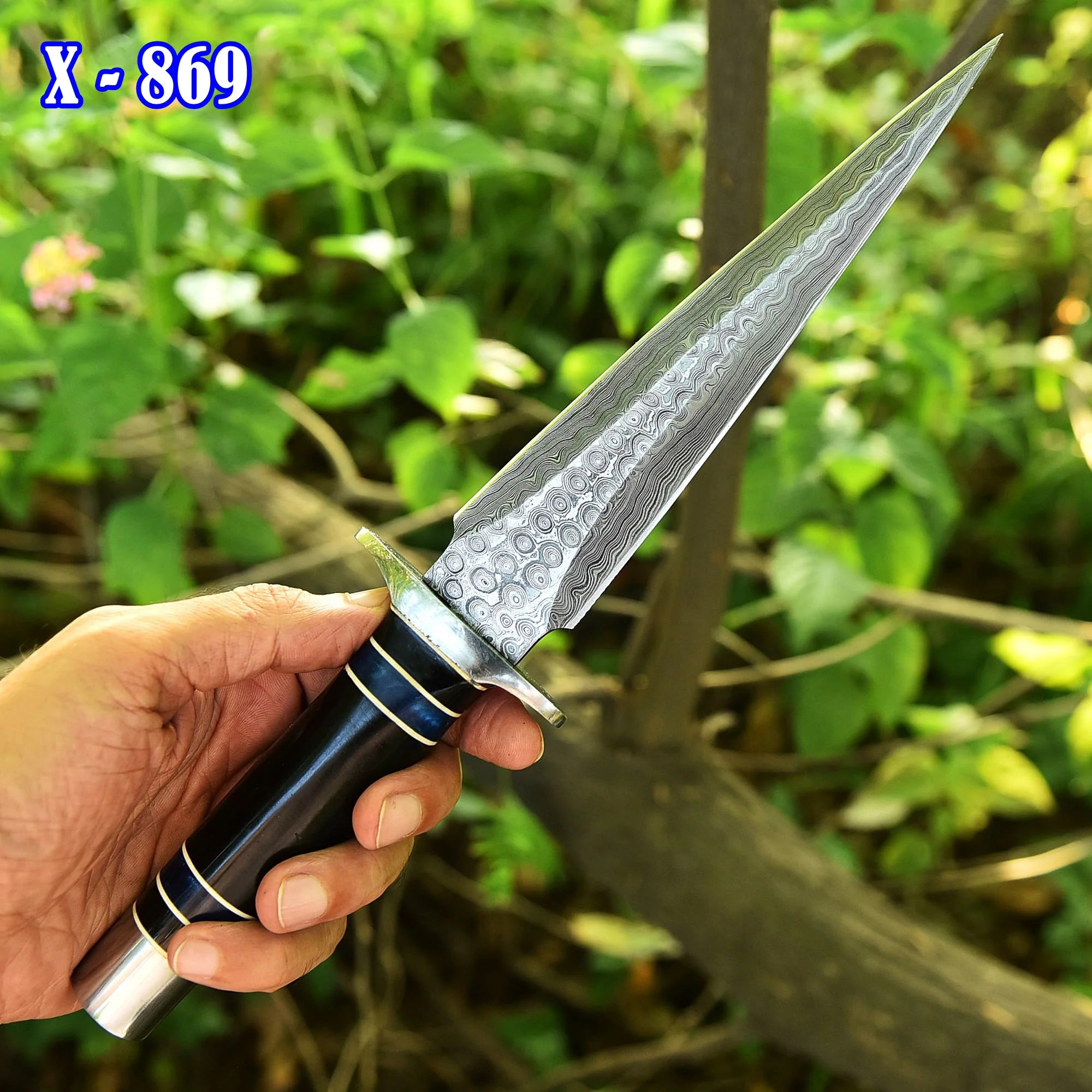 Handmade Damascus Steel Double Edge Blade Dagger Knife Resin Handle - Image 4