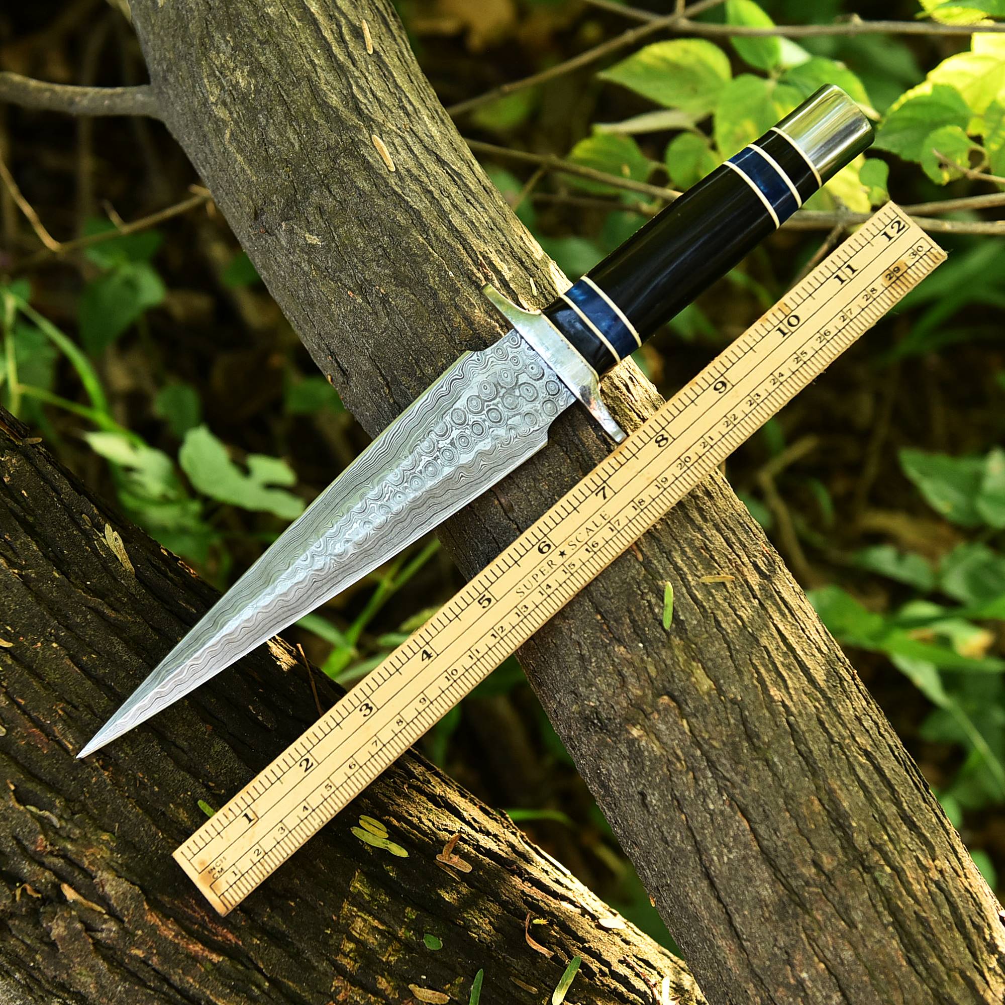 Handmade Damascus Steel Double Edge Blade Dagger Knife Resin Handle - Image 5