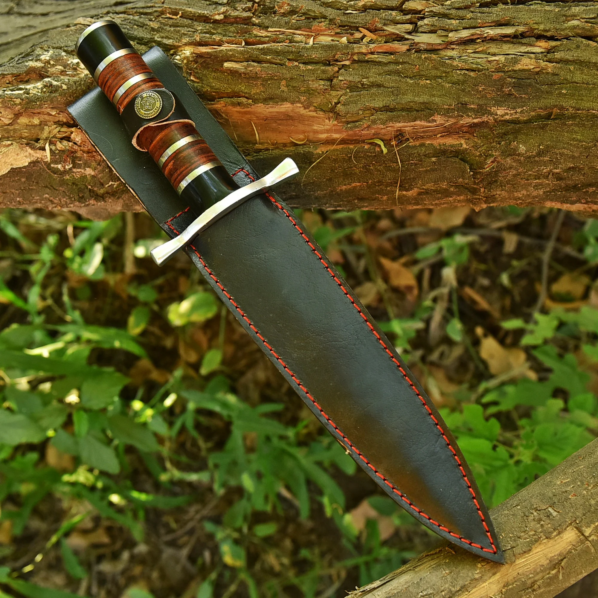 Handmade Damascus Steel Double Edge Blade Dagger Knife Steel Resin Leather Handle - Image 5