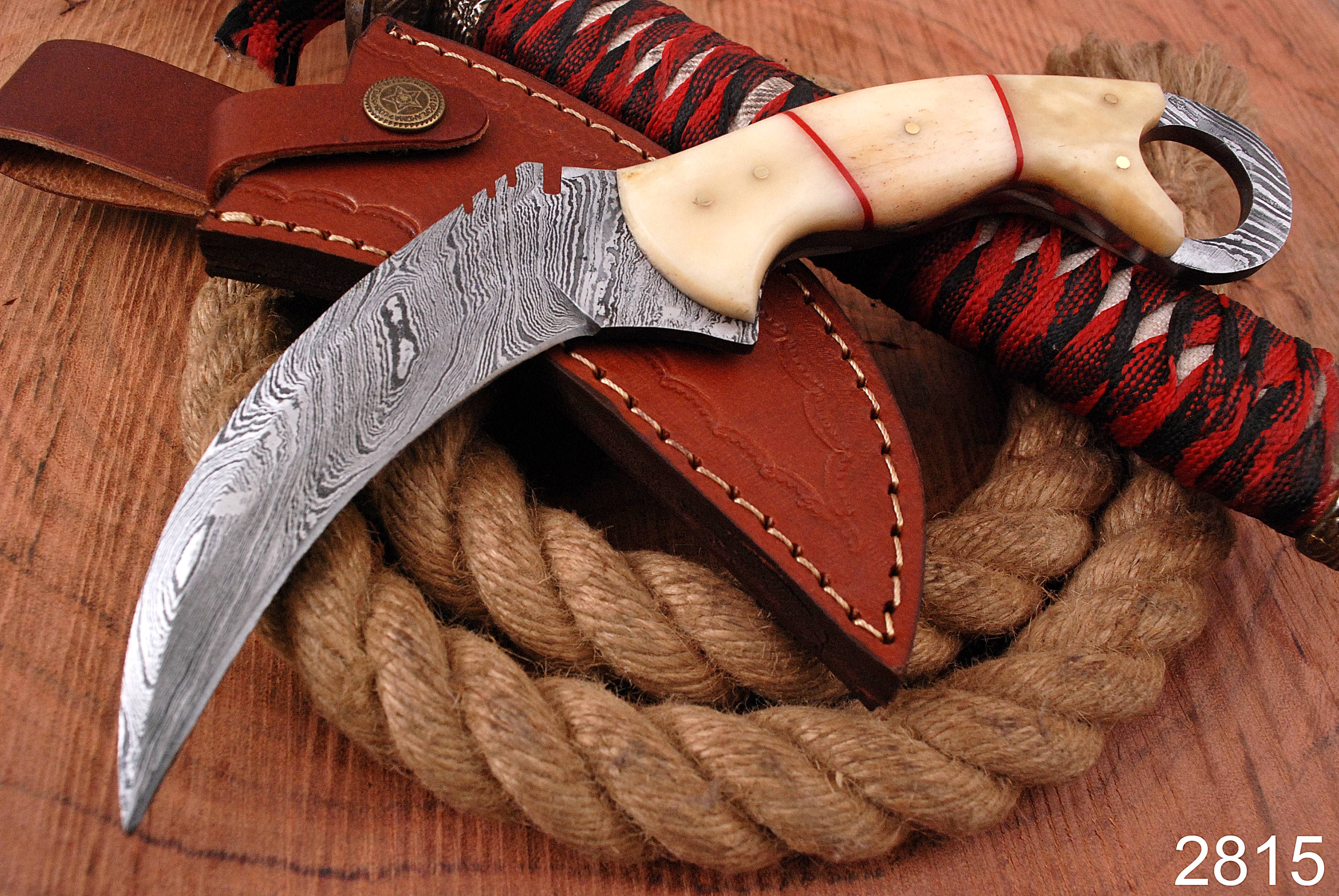 Handmade Damascus Steel Double - Edged Blade Knife Camel Bone Handle x-197 - Image 3