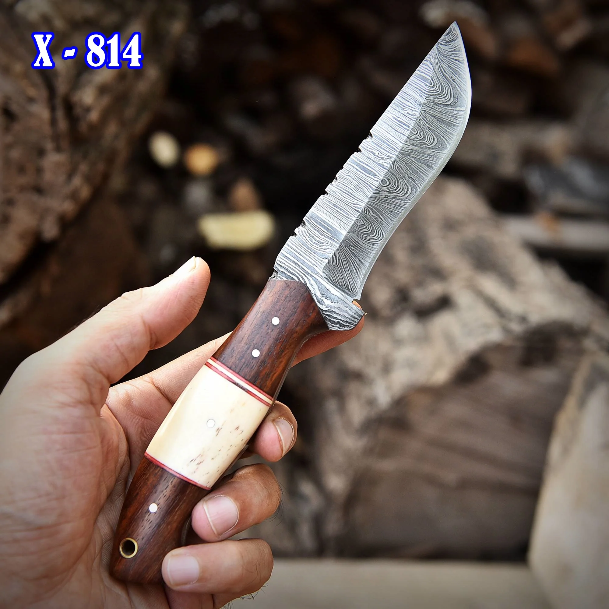 Handmade Damascus Steel Fixed Blade Bushcraft Skinner Knife With Sheath - Image 3