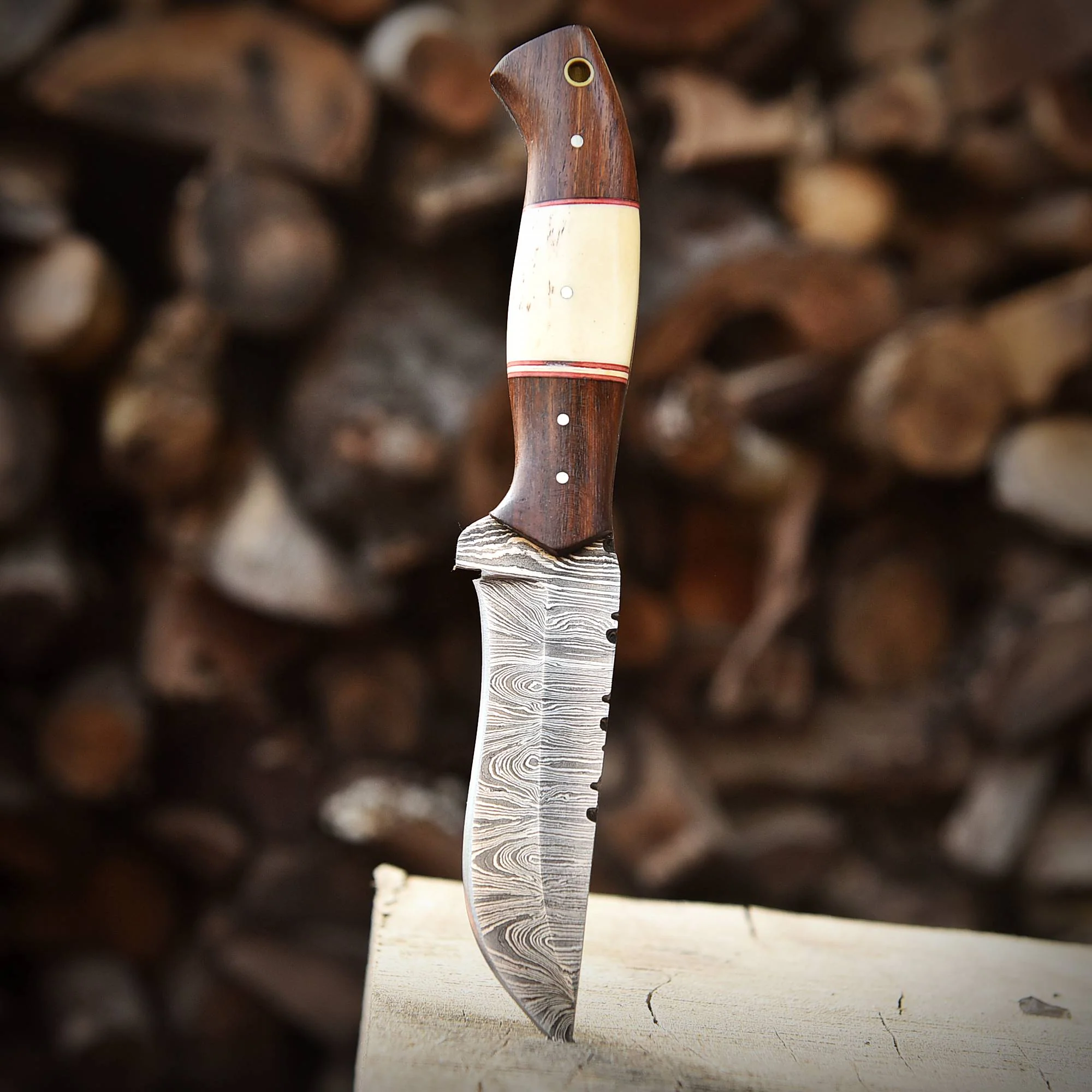Handmade Damascus Steel Fixed Blade Bushcraft Skinner Knife With Sheath - Image 4