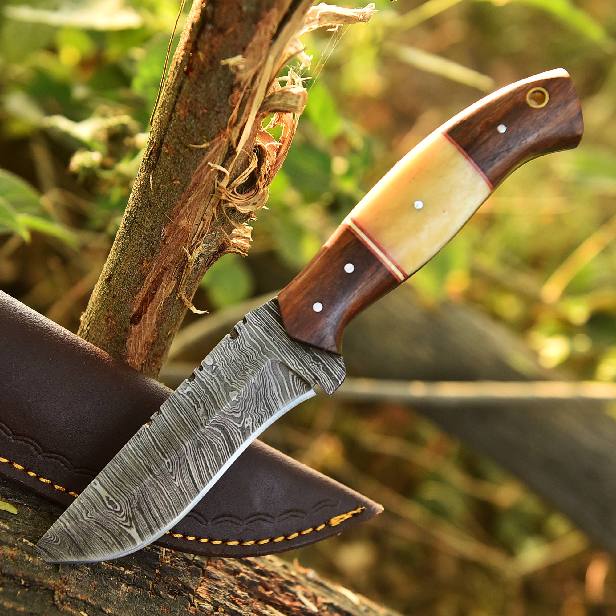 Handmade Damascus Steel Fixed Blade Bushcraft Skinner Knife With Sheath - Image 5