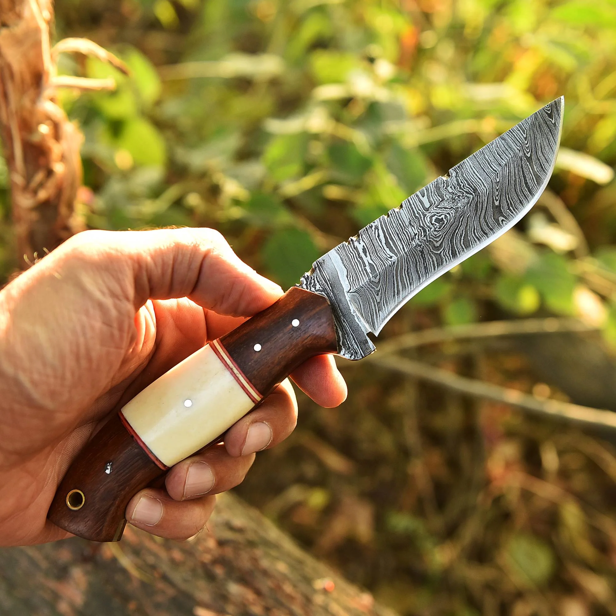 Handmade Damascus Steel Fixed Blade Bushcraft Skinner Knife With Sheath - Image 8
