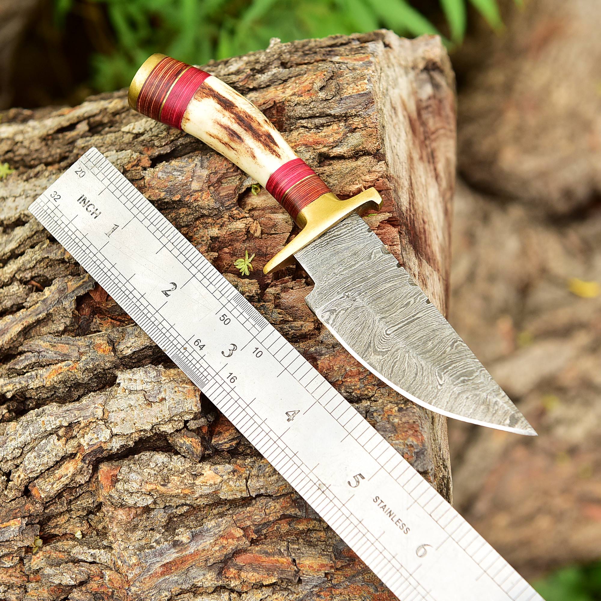 Handmade Damascus Steel Fixed Blade Miniature Skinner Outdoor Knife - Image 3