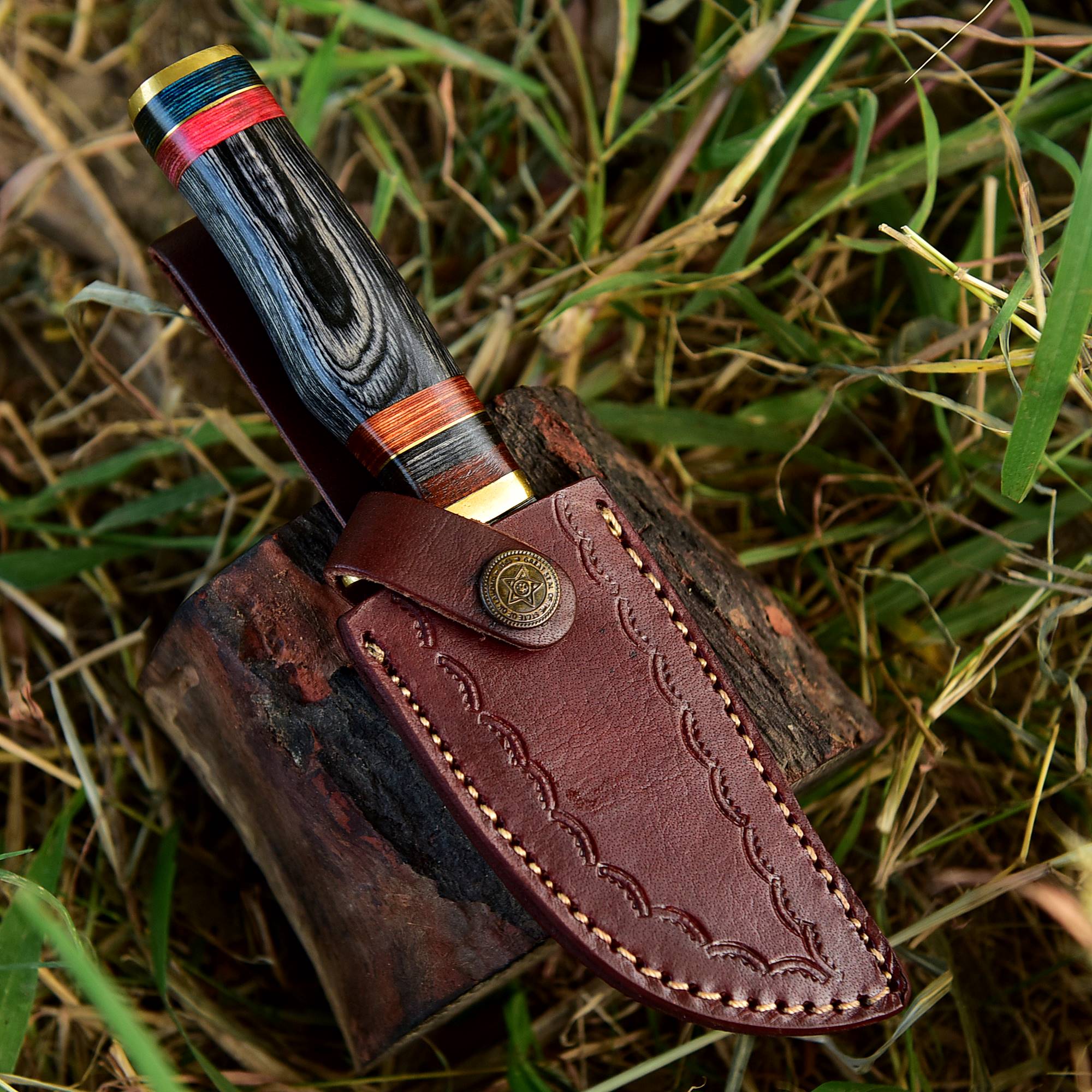 Handmade Damascus Steel Fixed Blade Outdoor Skinner Knife With Sheath - Image 5
