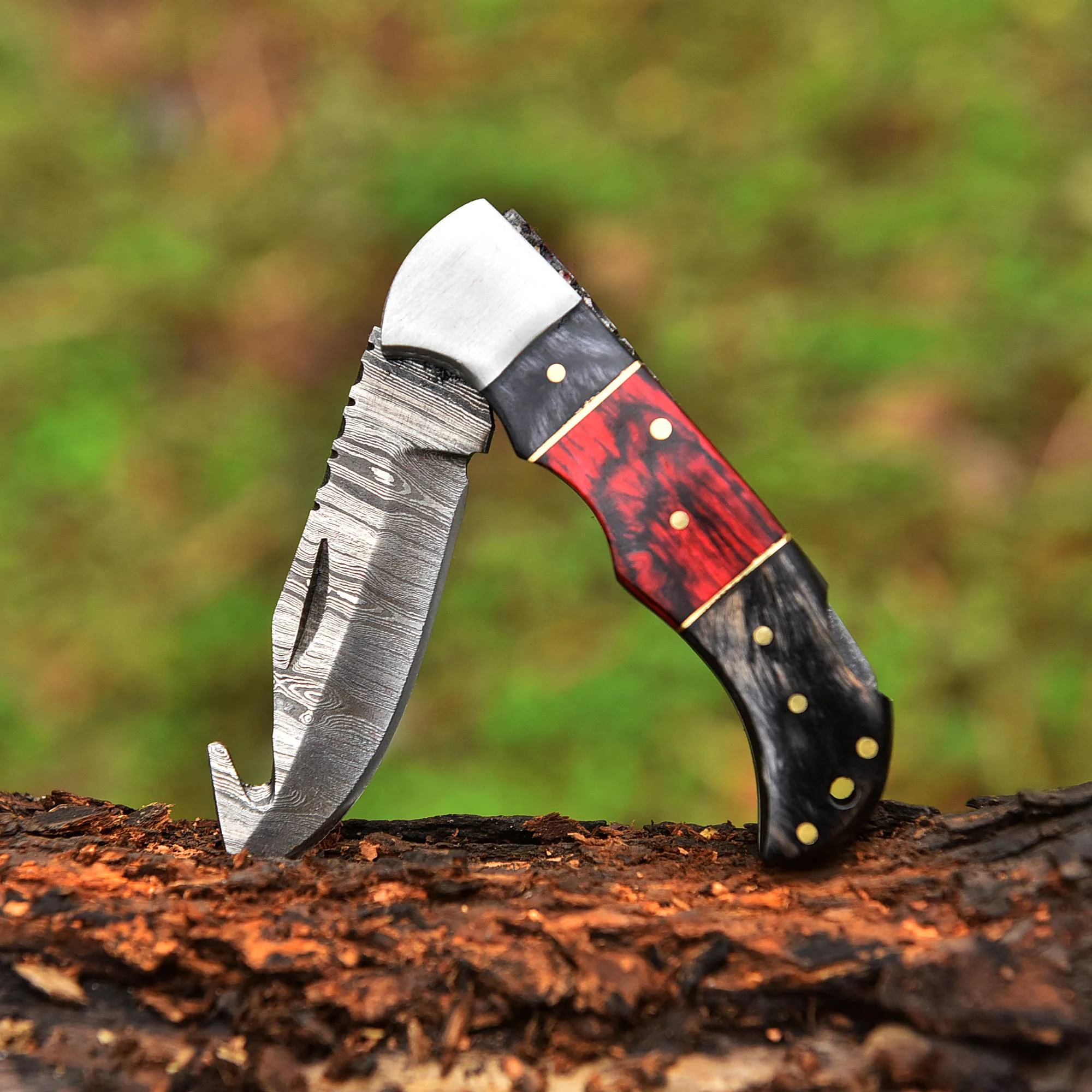 Handmade Damascus Steel Folding Blade Pocket Camping Knife With Sheath - Image 4