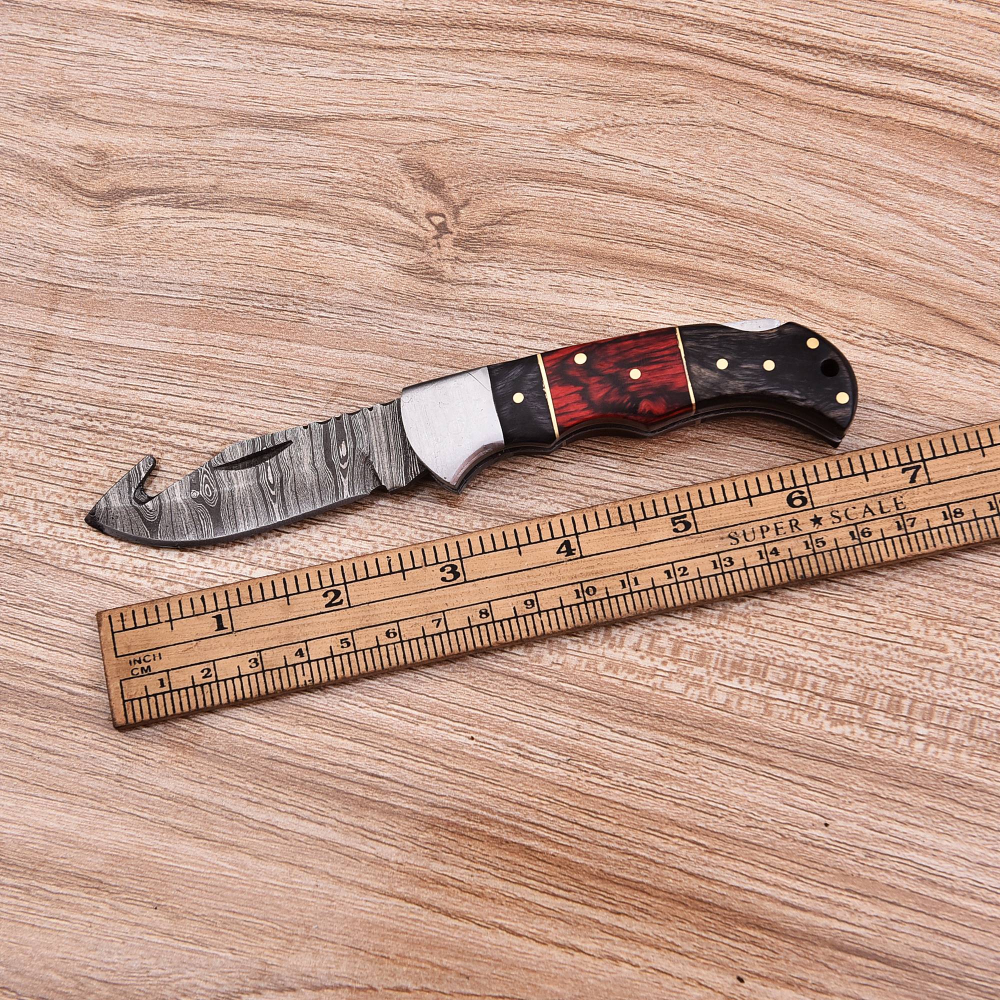 Handmade Damascus Steel Folding Blade Pocket Camping Knife With Sheath - Image 6