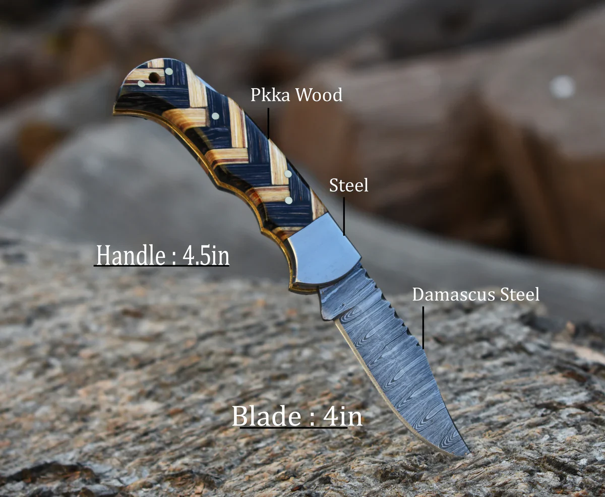 Handmade Damascus Steel Folding Blade Pocket knife - Pakka Wood ash Wood Handle - Image 3