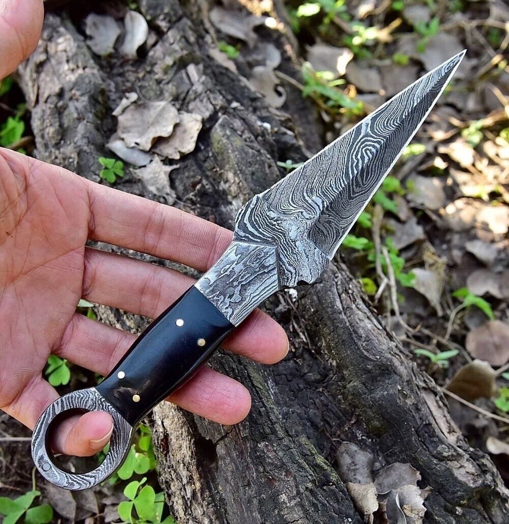 Custom Handmade Damascus Steel Hunting Knife with Leather Sheath - Image 2